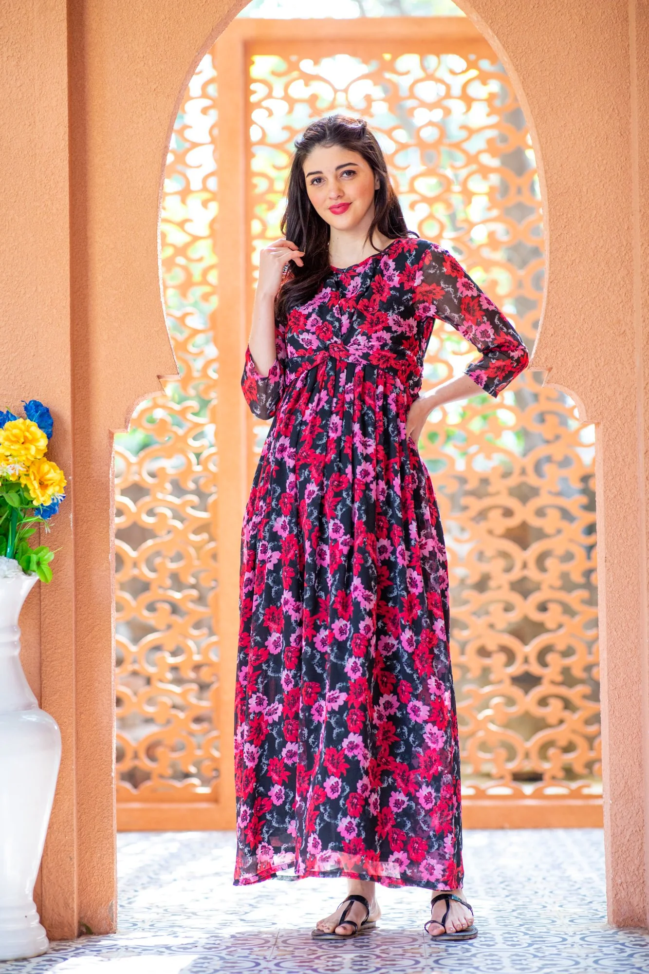 Noir Rose Maternity Knot Dress - Chenance