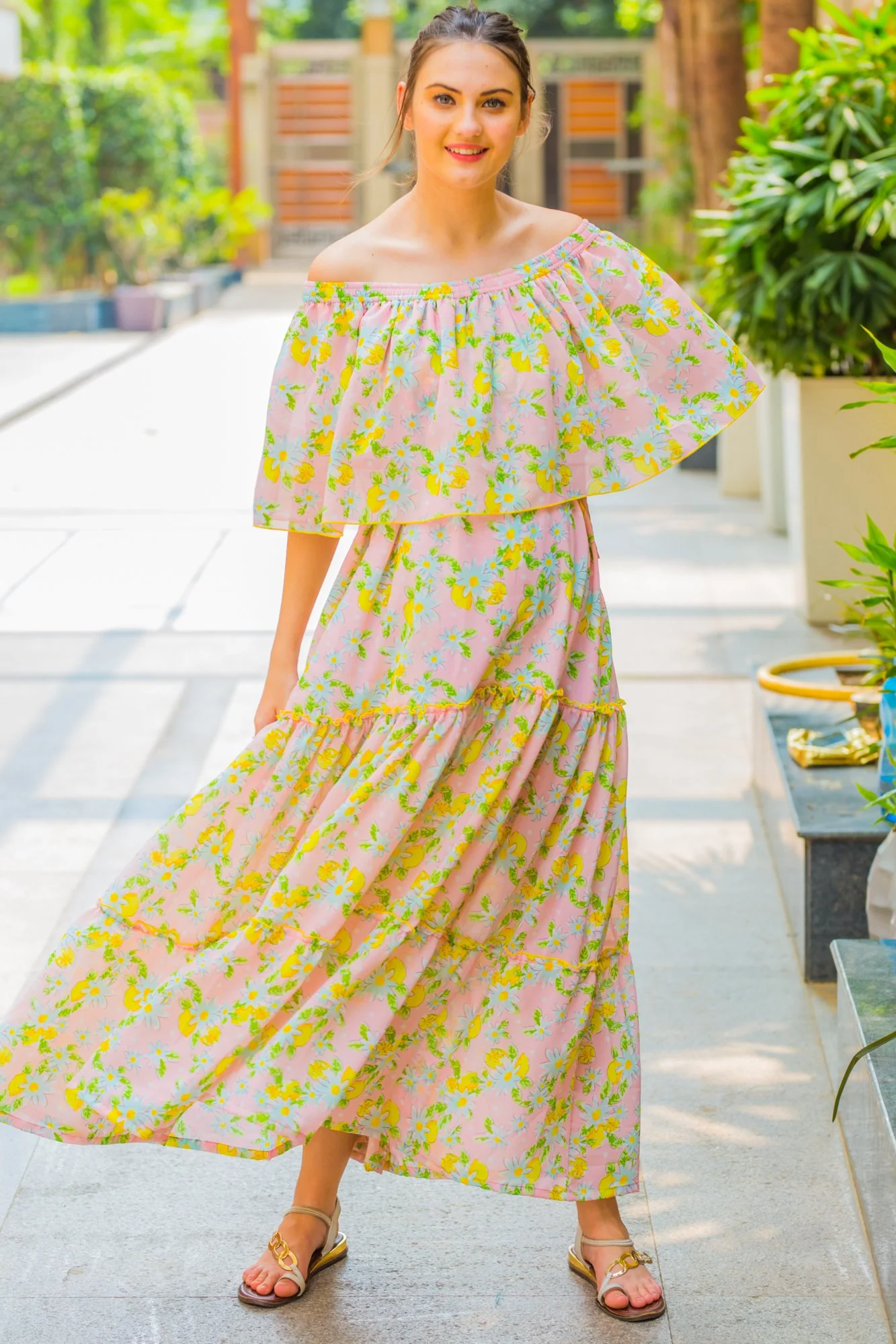 Pink Mint Off-Shoulder Maternity Maxi Dress - Chenance