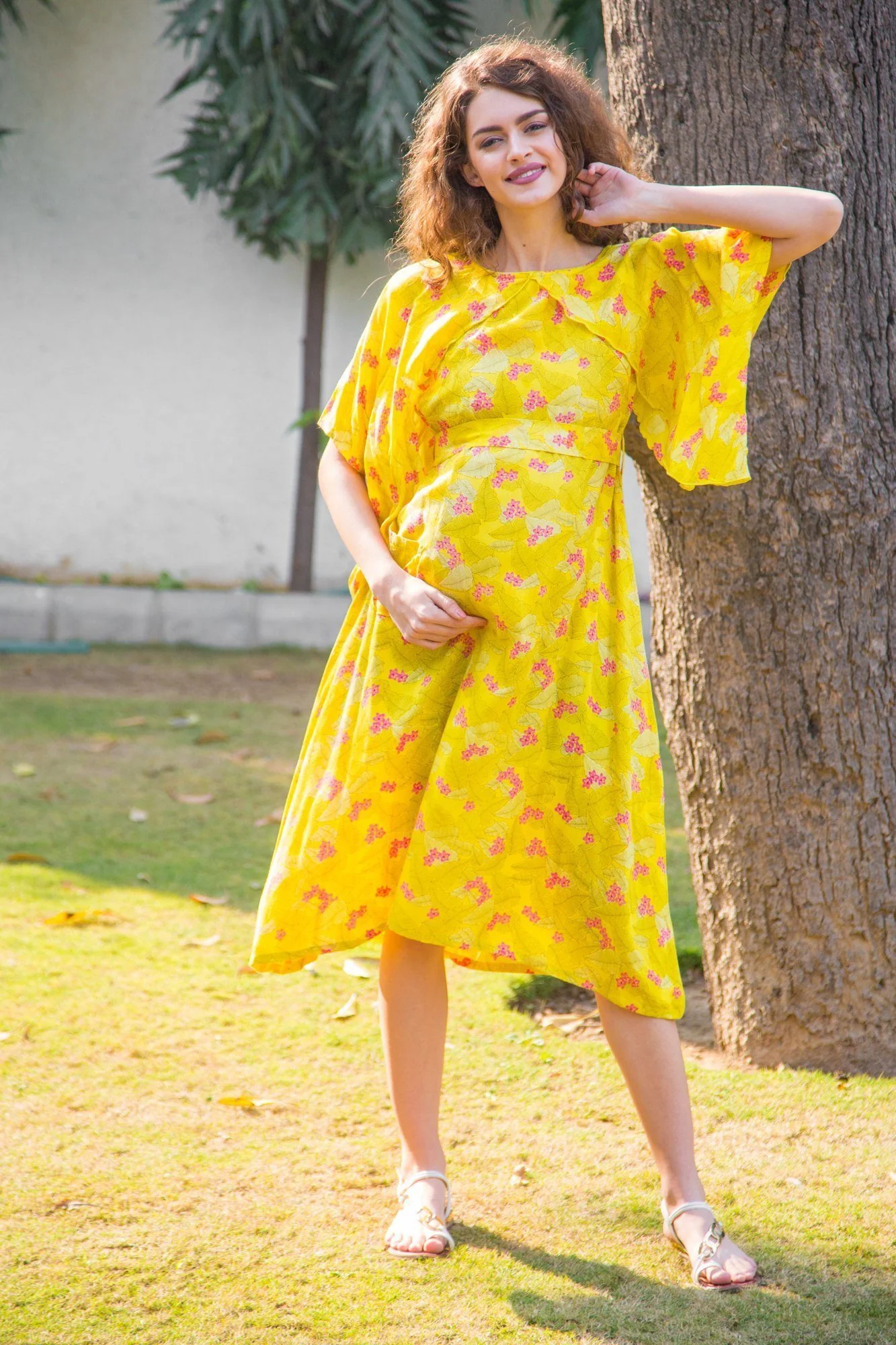 Lemon Floral Maternity & Nursing Flap Dress - Chenance