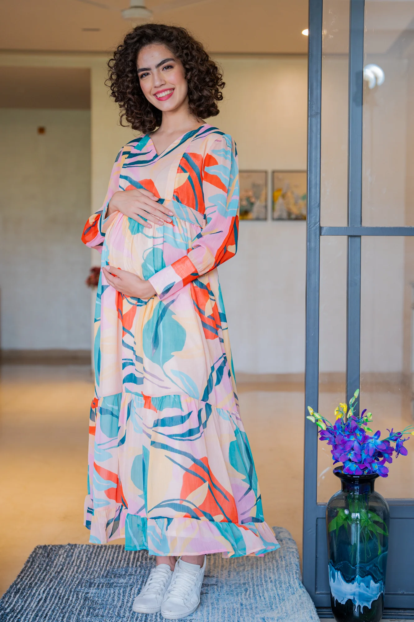 Cascading Flower Bomb Pastel Maternity And Nursing Dress - Chenance