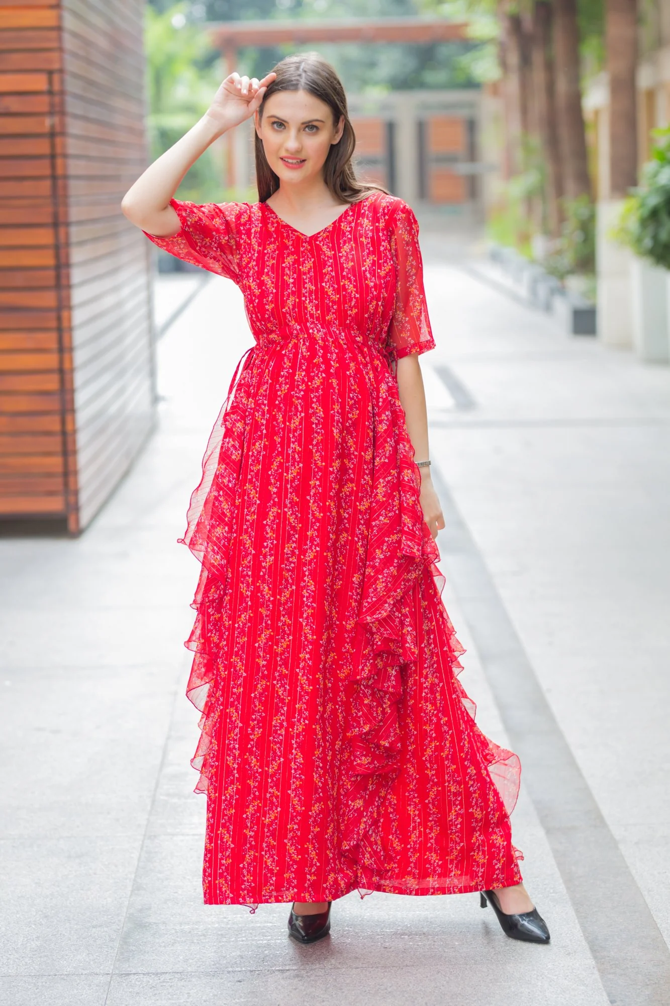 Luxe Sangria Maternity Dress With Sleeves - Chenance