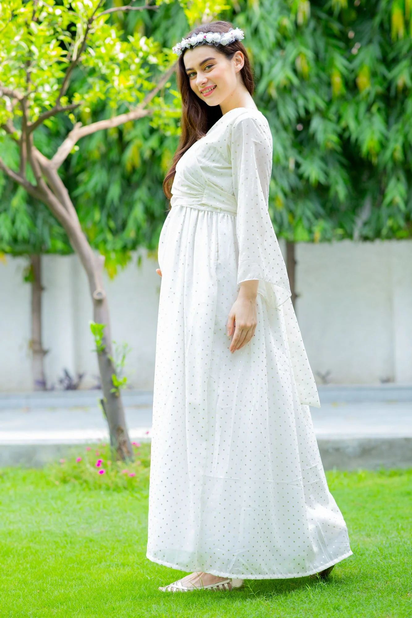 Starry White Maternity & Nursing Wrap Dress - Chenance