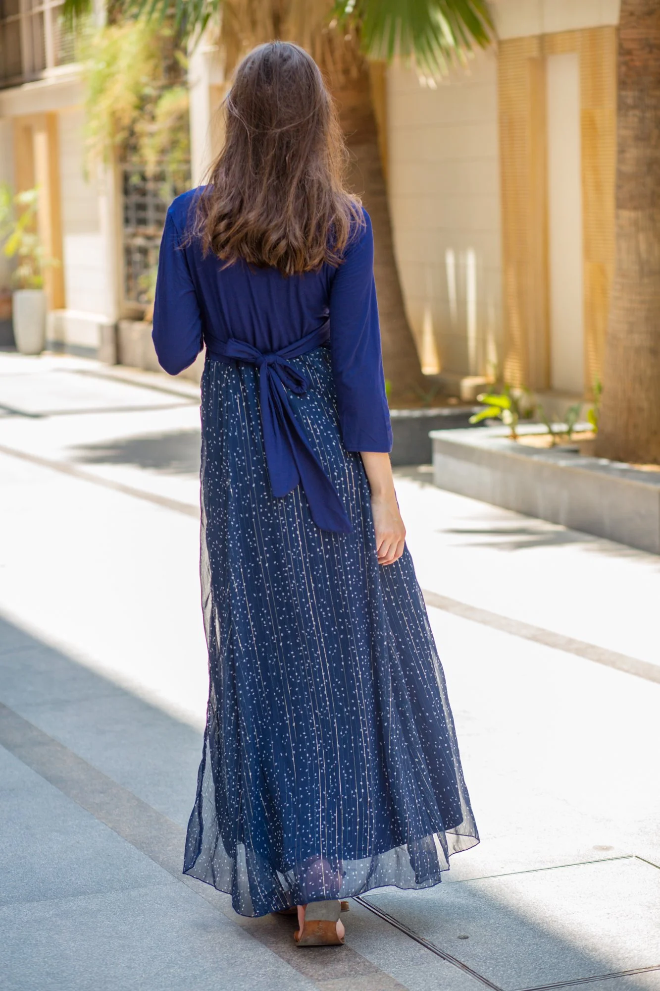 Luxe Blue Chiffon Navy Maternity & Nursing Wrap Dress - Chenance