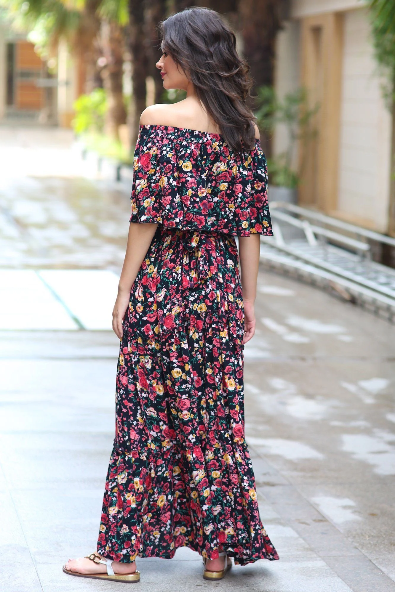 Midnight Blossom Off-Shoulder Maternity Maxi Dress - Chenance