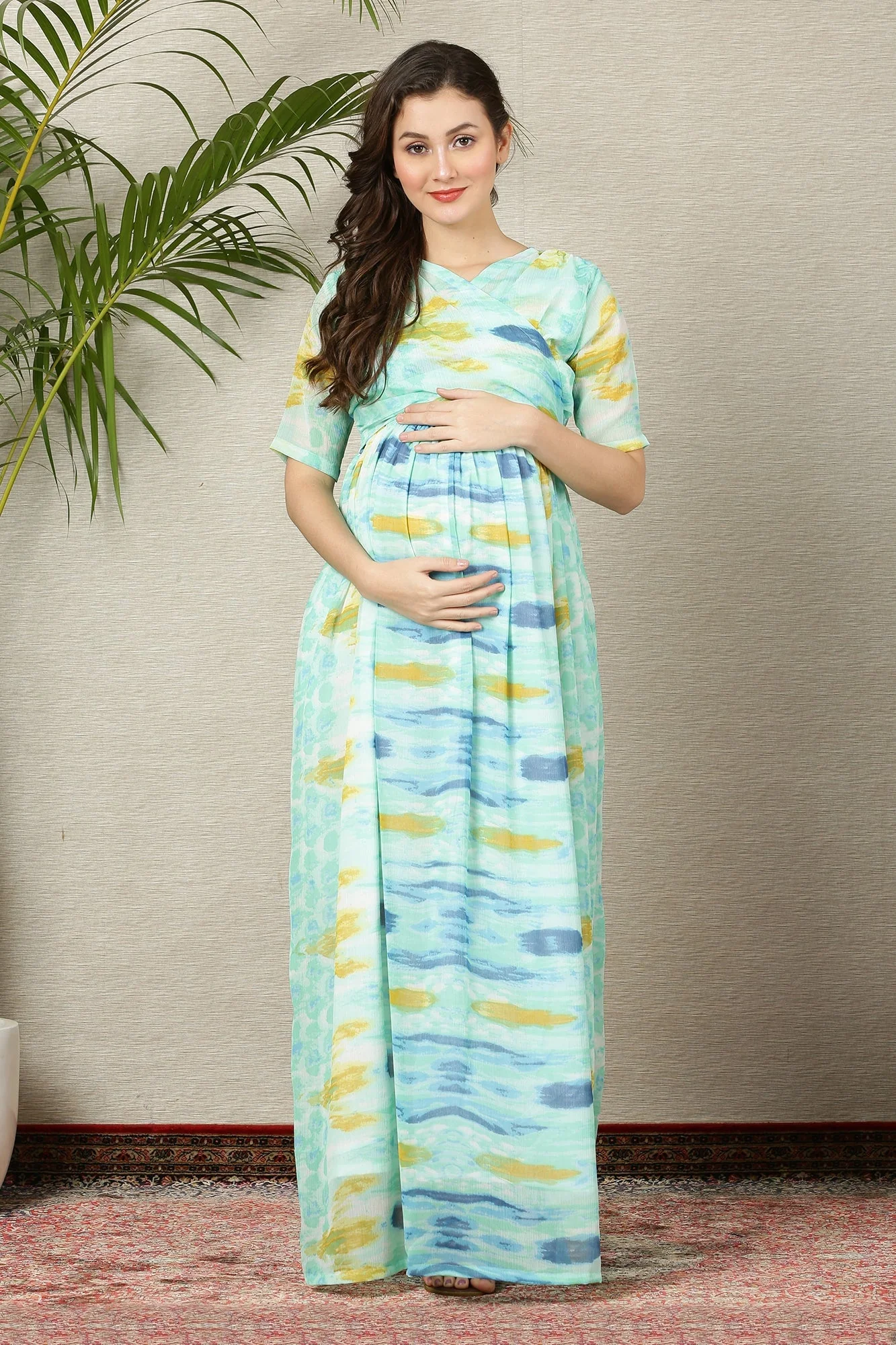 Pretty Aqua Green Maternity & Nursing Wrap Dress - Chenance