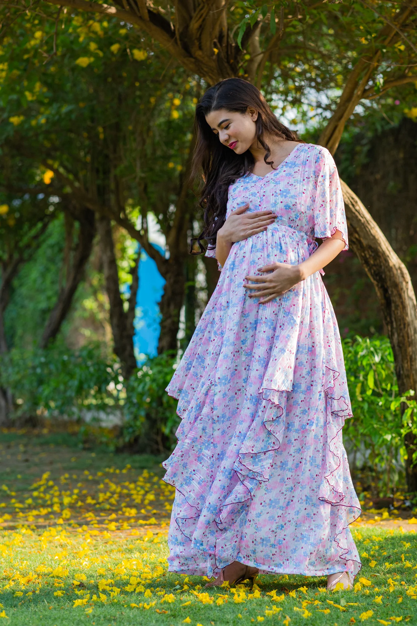 Luxe Soothing Light Pink Maternity & Nursing Flow Dress - Chenance