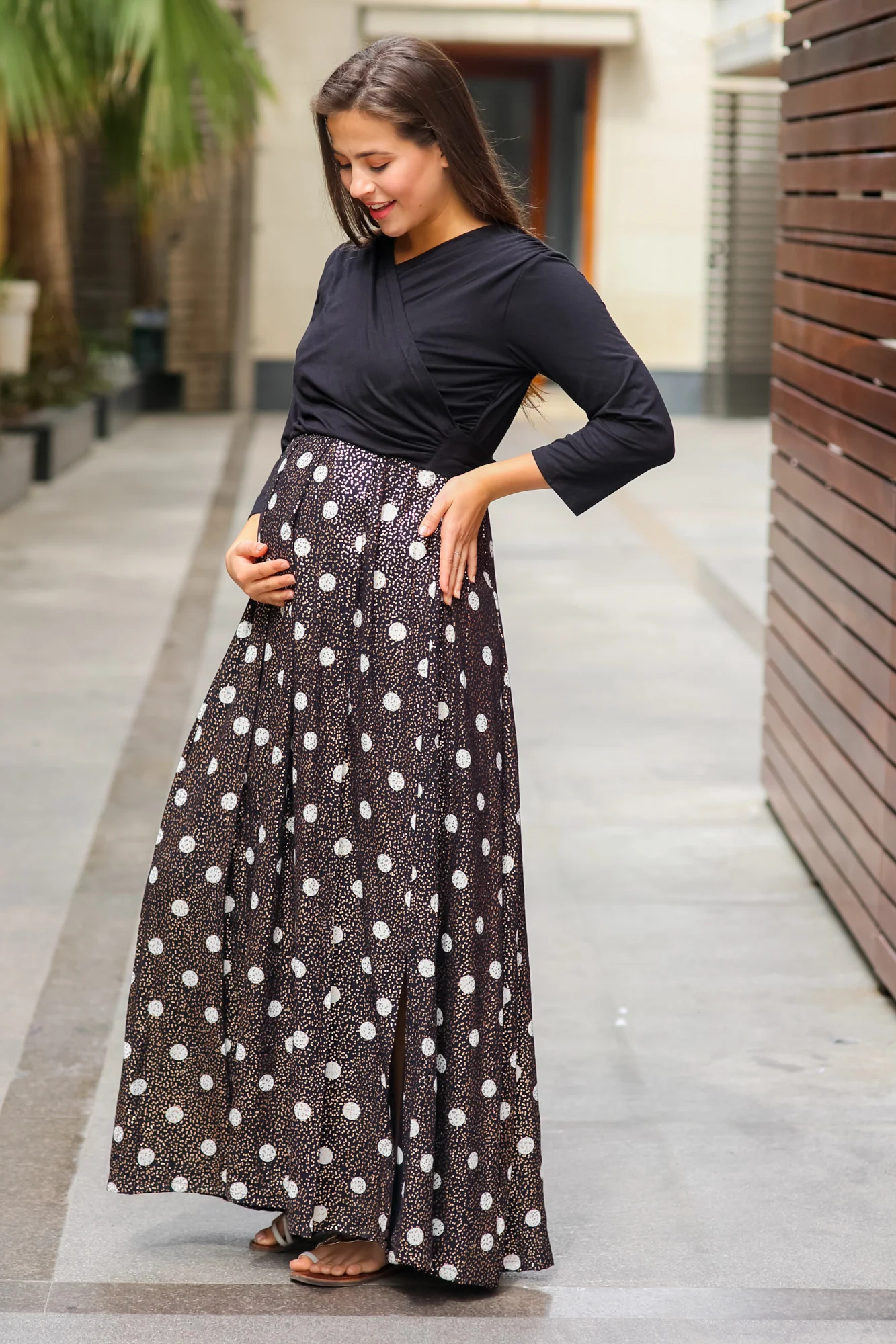 Luxe Gold Sprinkle Maternity & Nursing Wrap Dress - Chenance