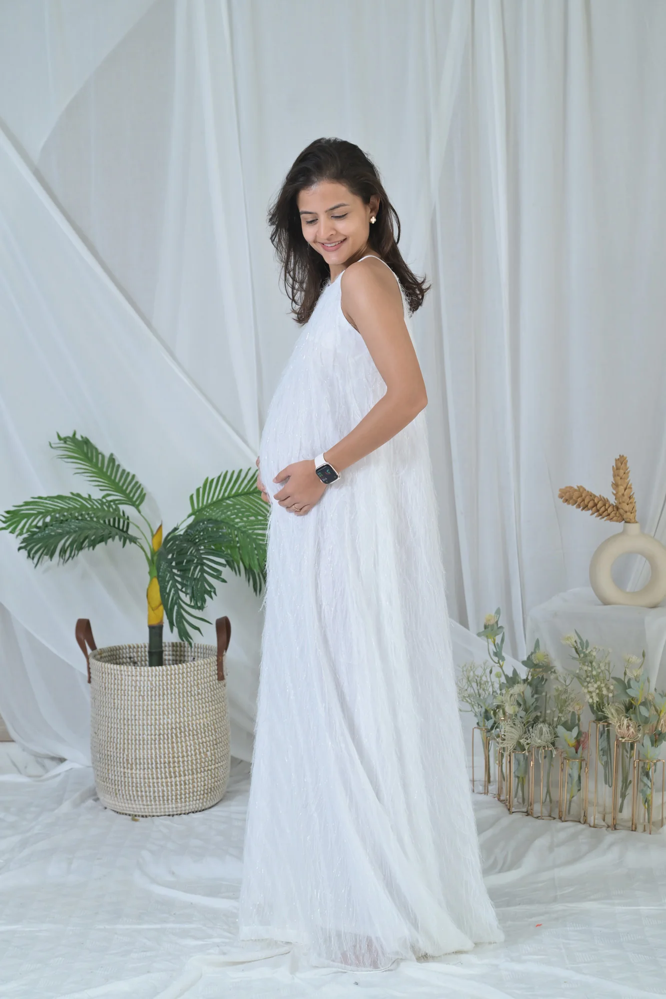 Luxe Frosted White Maternity Gown - Chenance