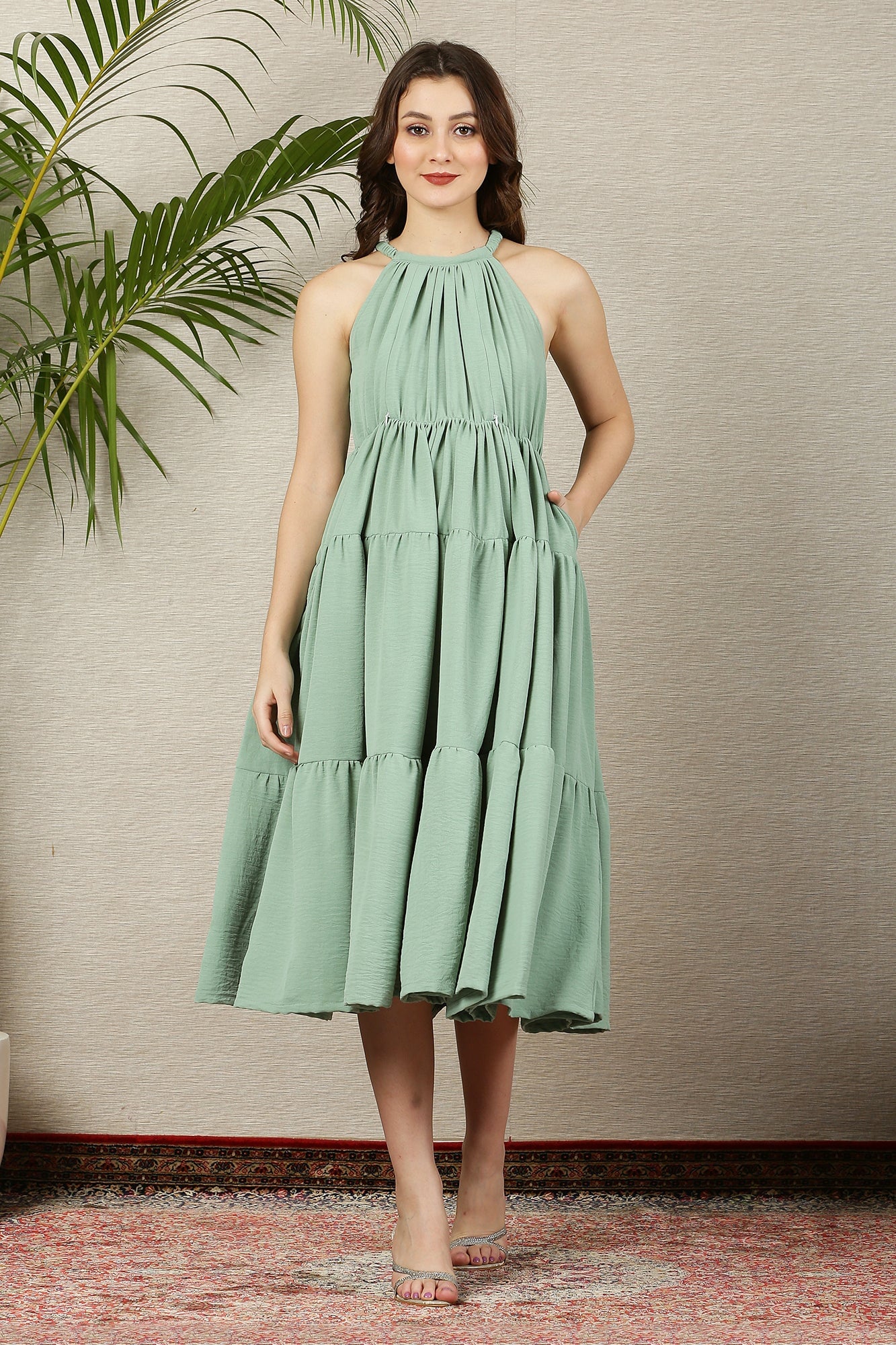 Swing Pistachio Layered Maternity & Nursing Flow Dress - Chenance