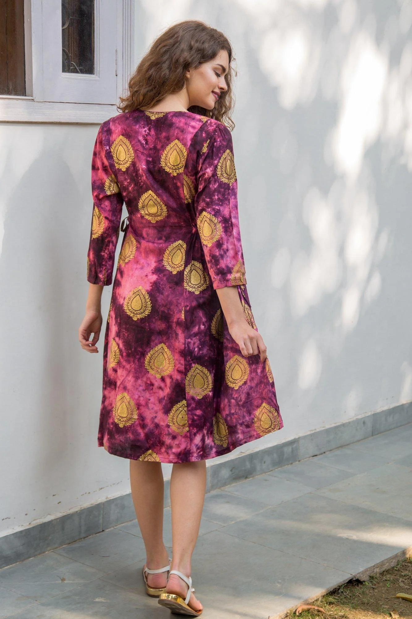 Lavender Gold Embellished Double Tie Maternity & Nursing Kurta Dress - Chenance