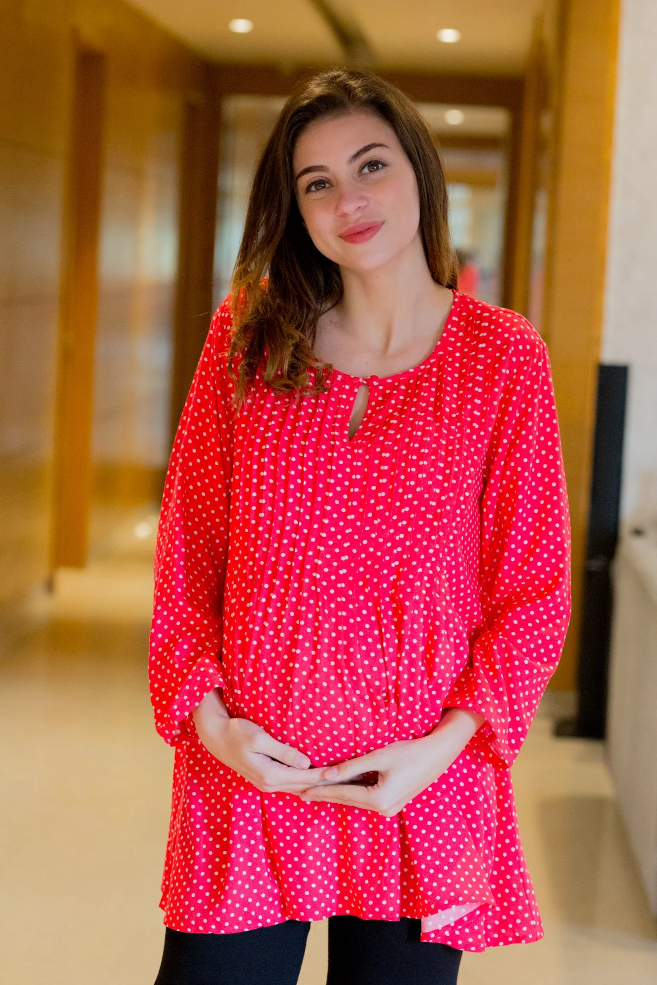 Red Polka Pintucks Maternity & Nursing Top - Chenance