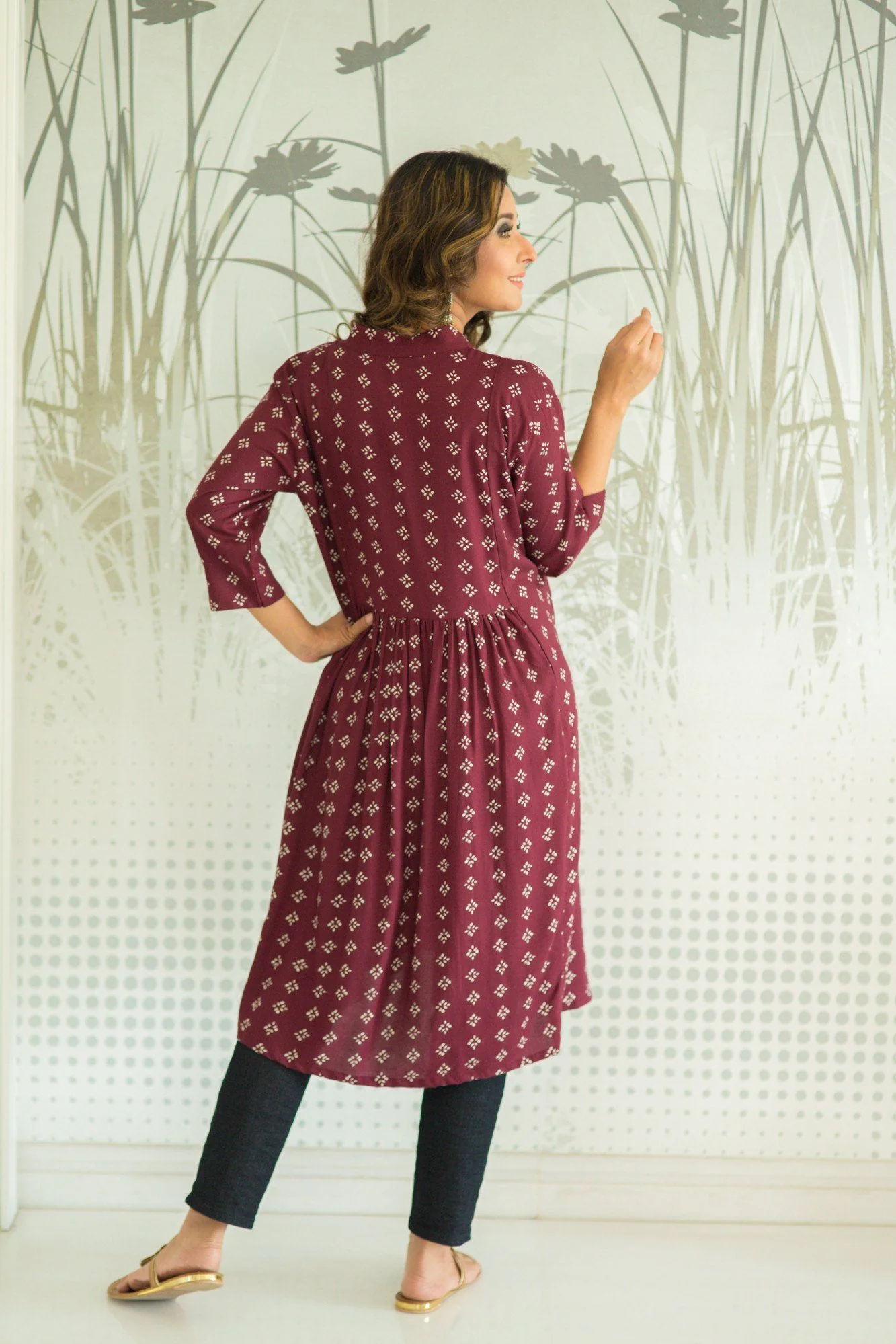 Wine Red Concealed Zip Nursing Kurta - Chenance