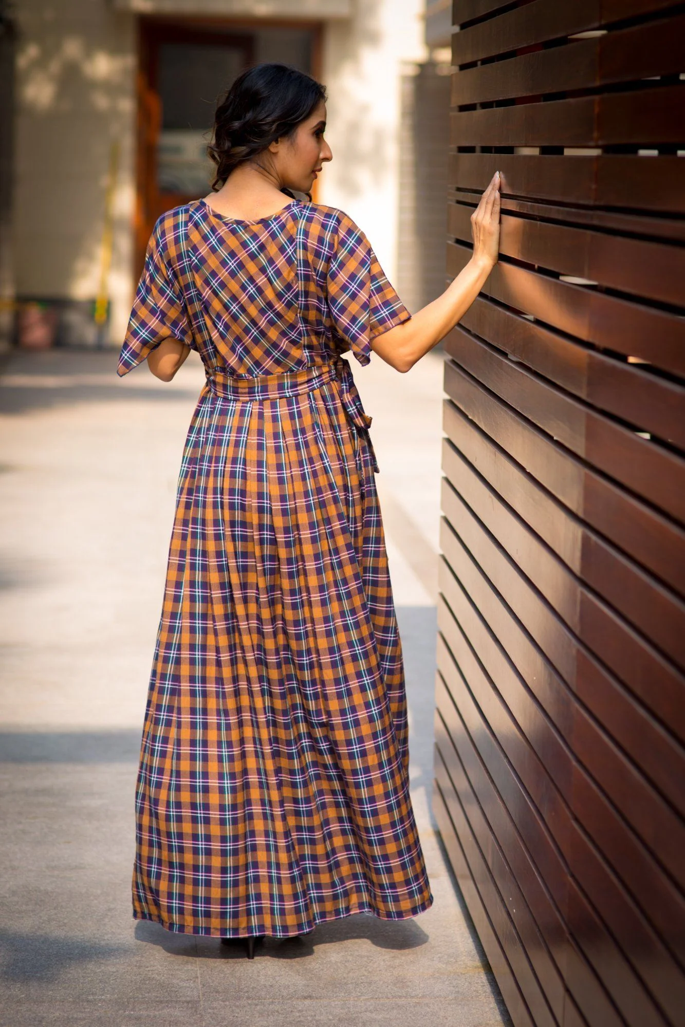 Luxe Chocolate Brown Plaid Maternity & Nursing Maxi - Chenance