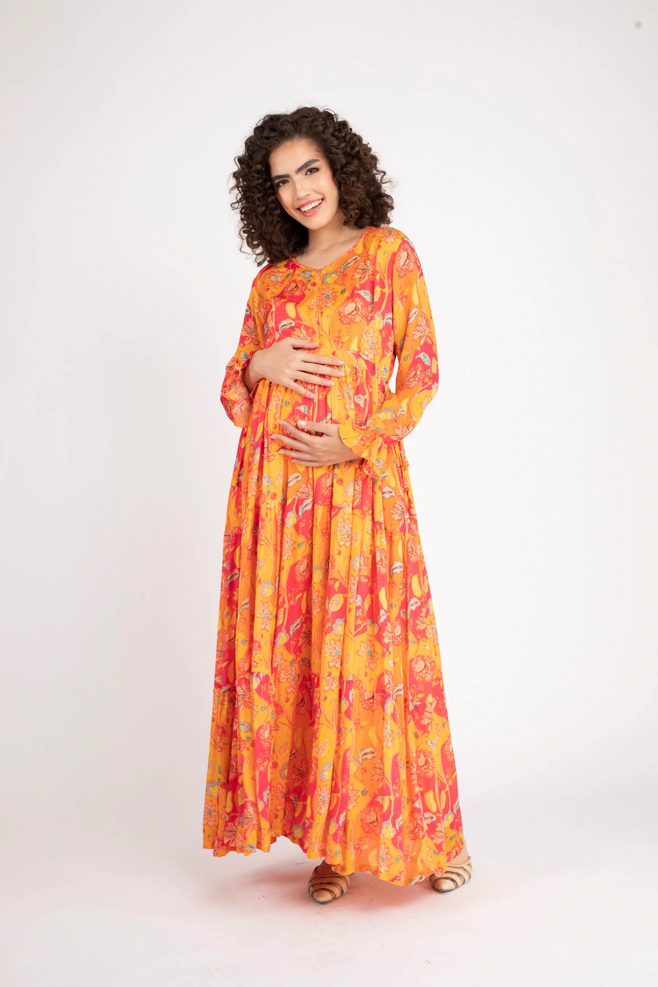 Pumpkin Red Maternity & Nursing Layer Dress - Chenance