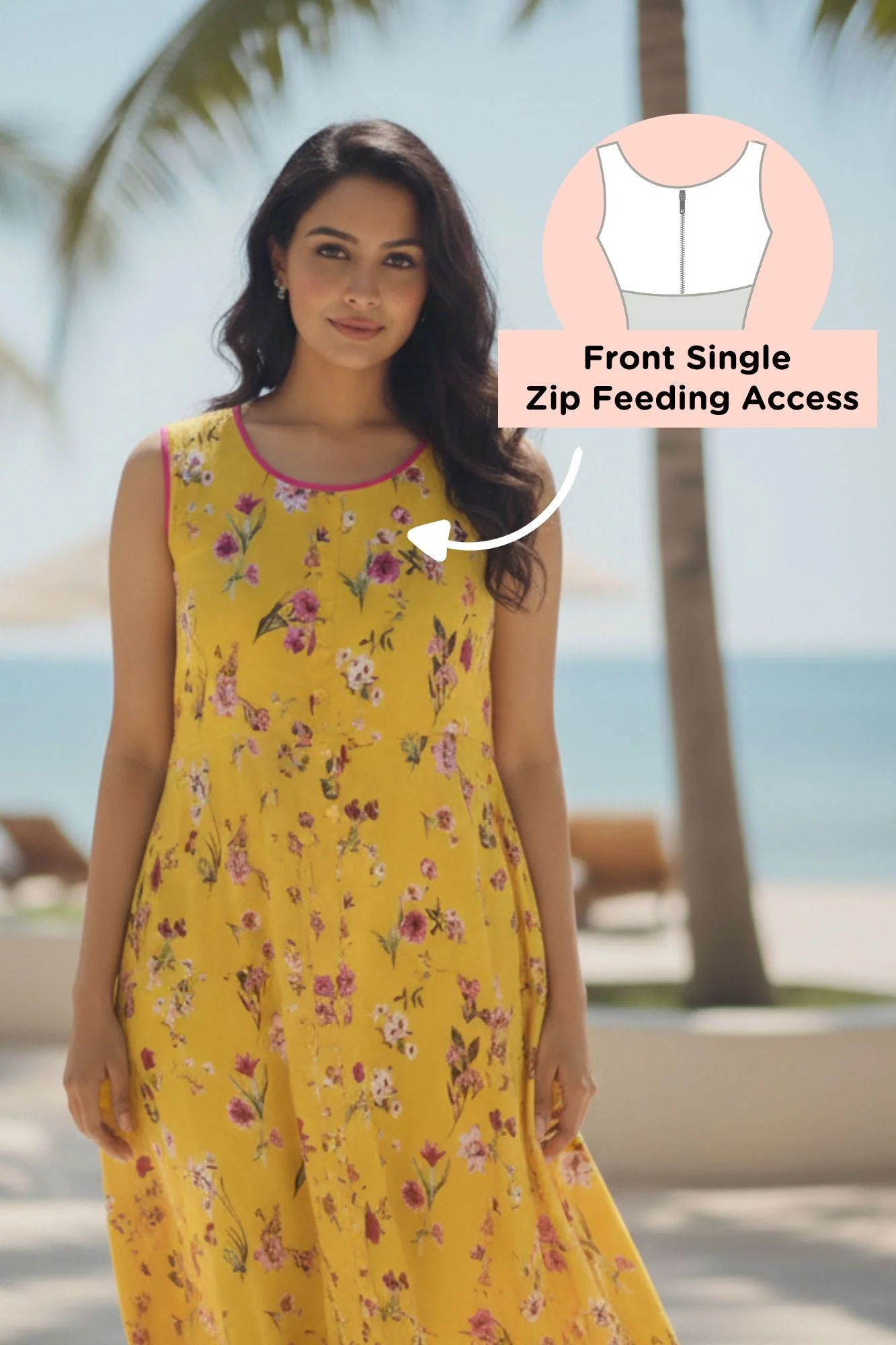 Breezy Mustard Floral Maternity & Nursing Dress - Chenance