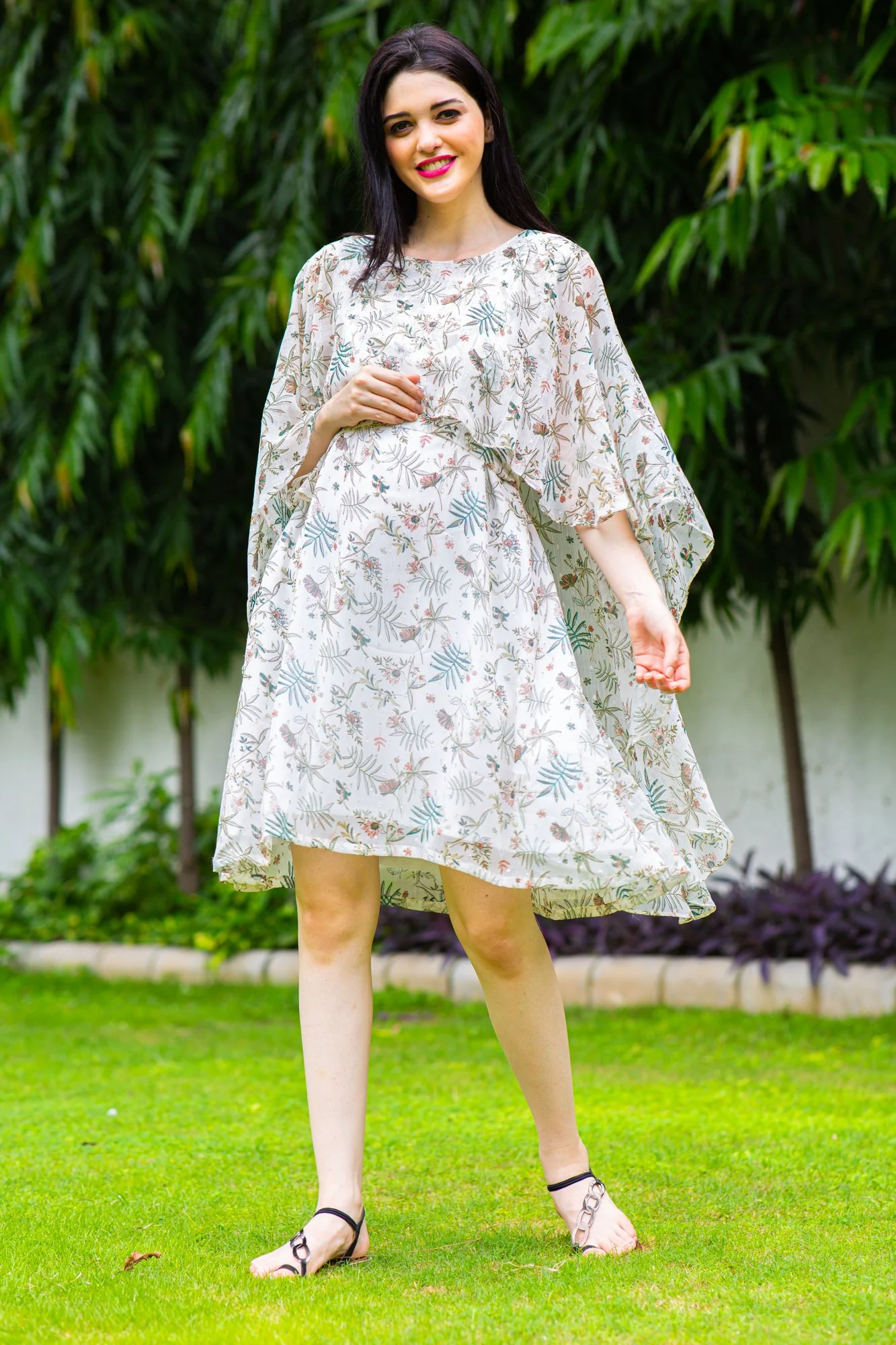 Angelic Leafy Maternity & Nursing Flap Dress - Chenance