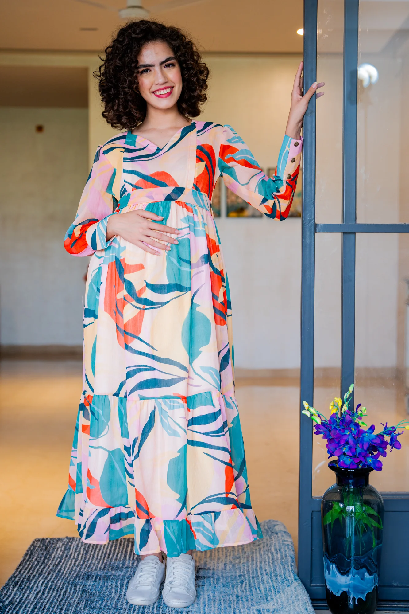 Cascading Flower Bomb Pastel Maternity And Nursing Dress - Chenance