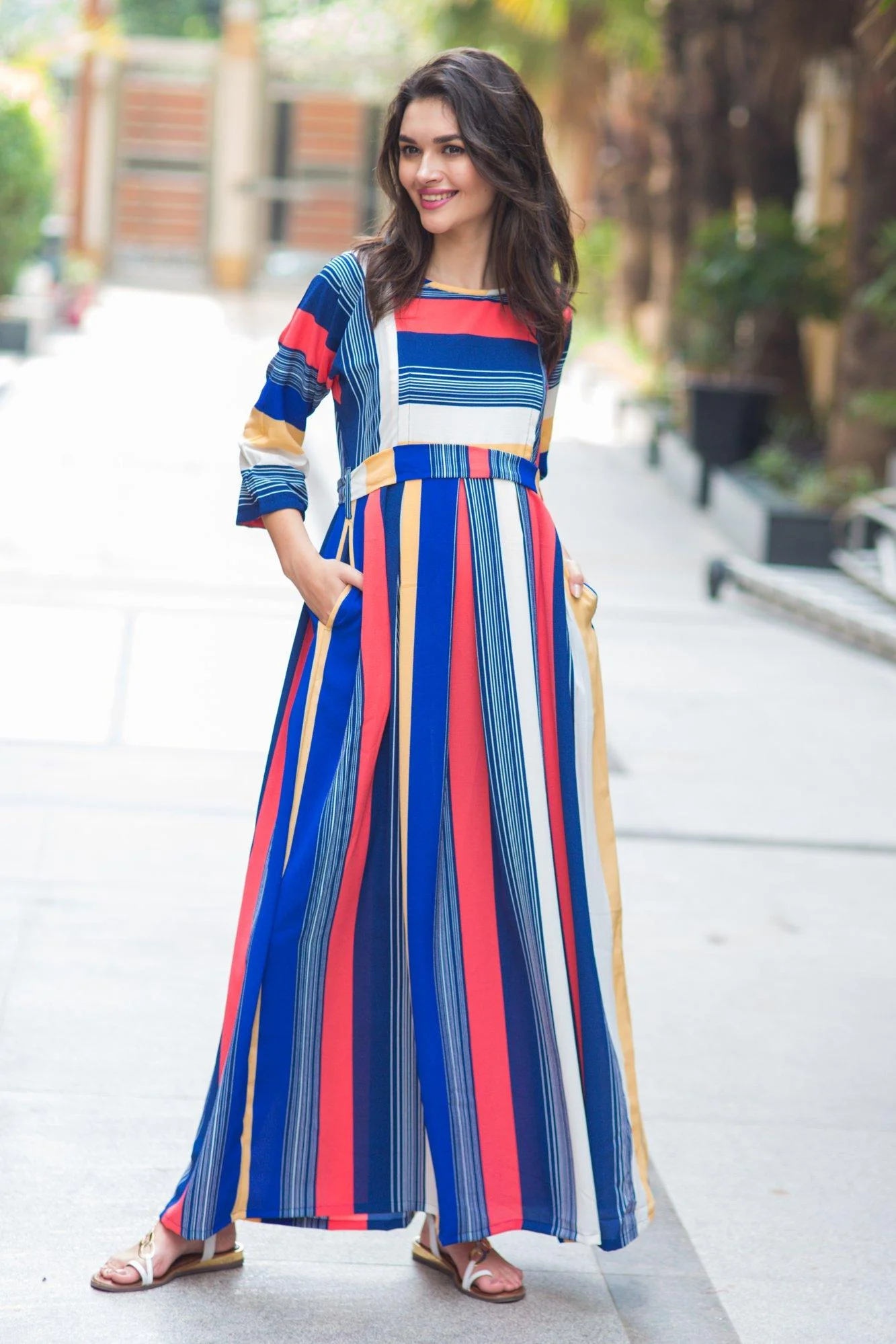 Rainbow Stripe Crepe Maternity & Nursing Maxi - Chenance