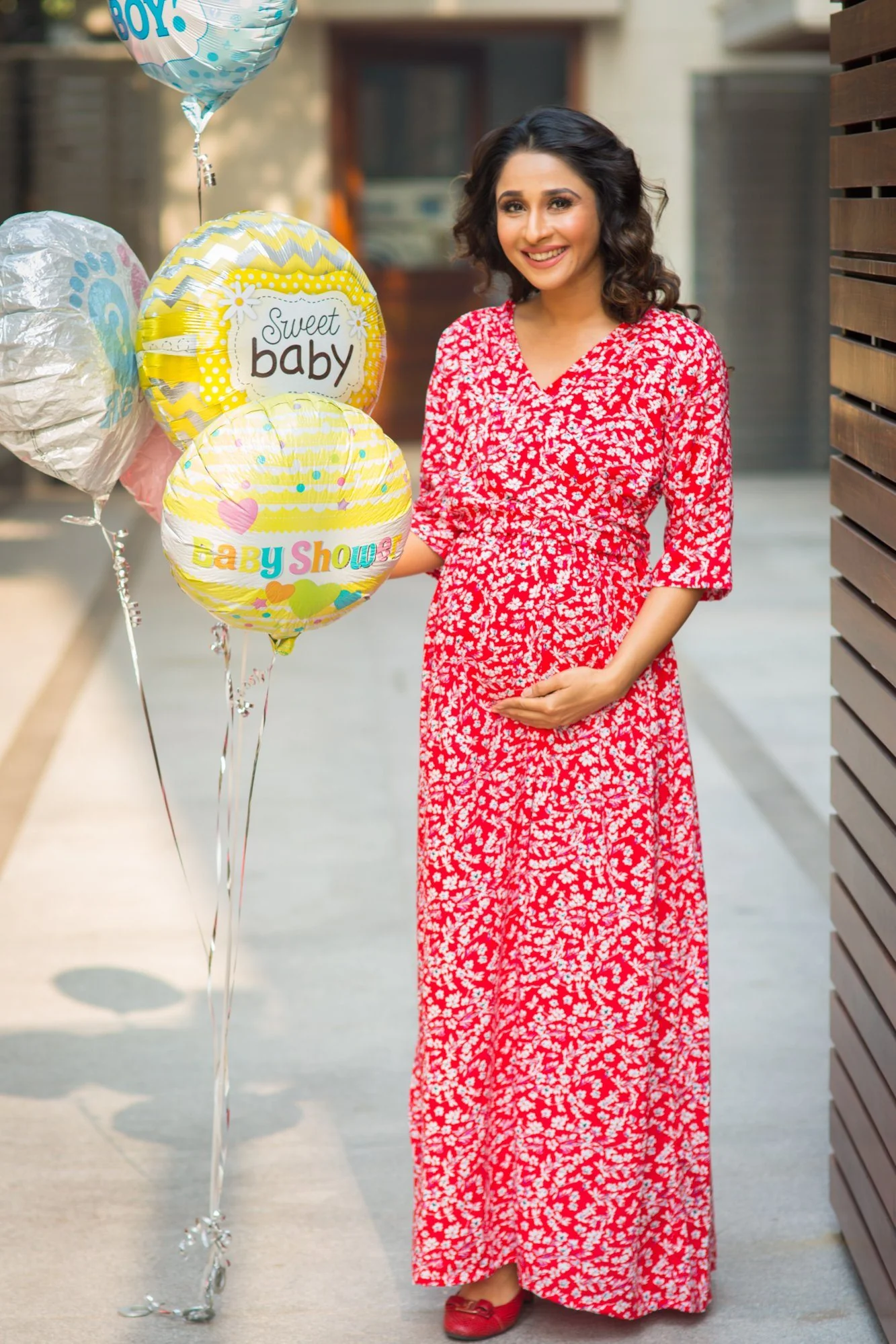 Candy Red Floral Maternity & Nursing Wrap Dress - Chenance