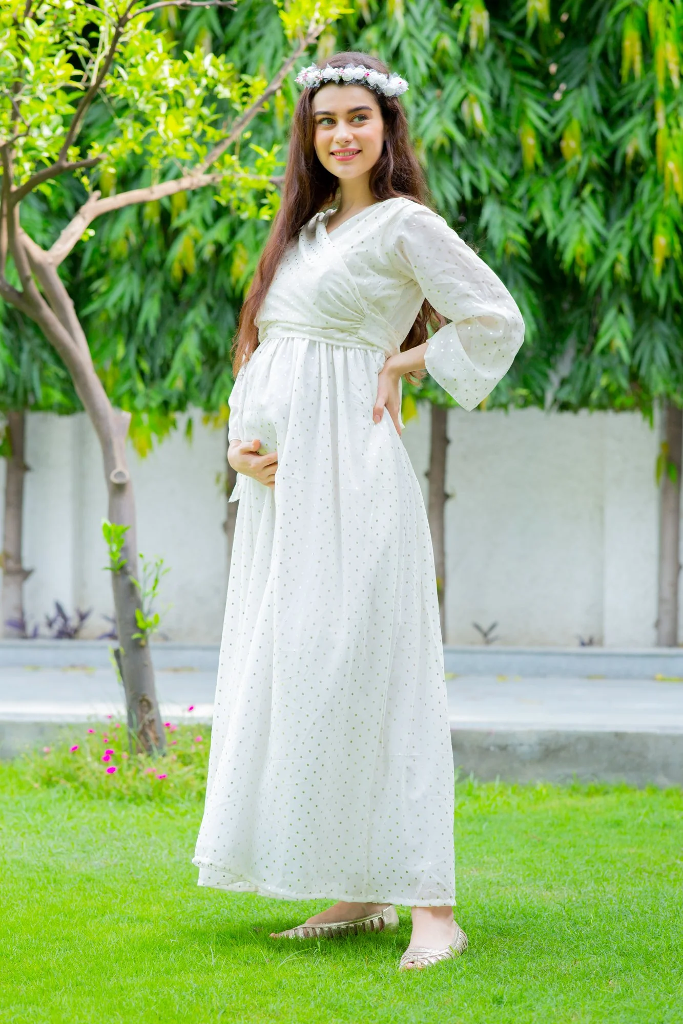 Starry White Maternity & Nursing Wrap Dress - Chenance