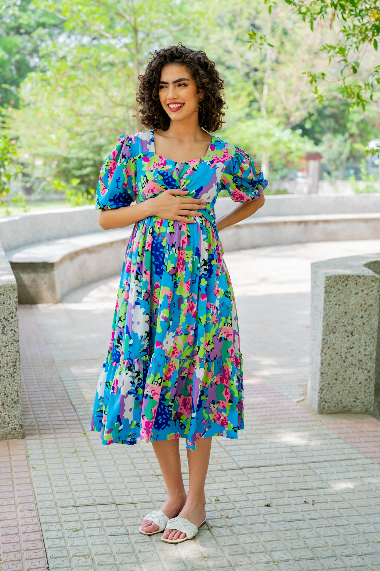 Charming Blue Blossom Maternity Knot Dress - Chenance
