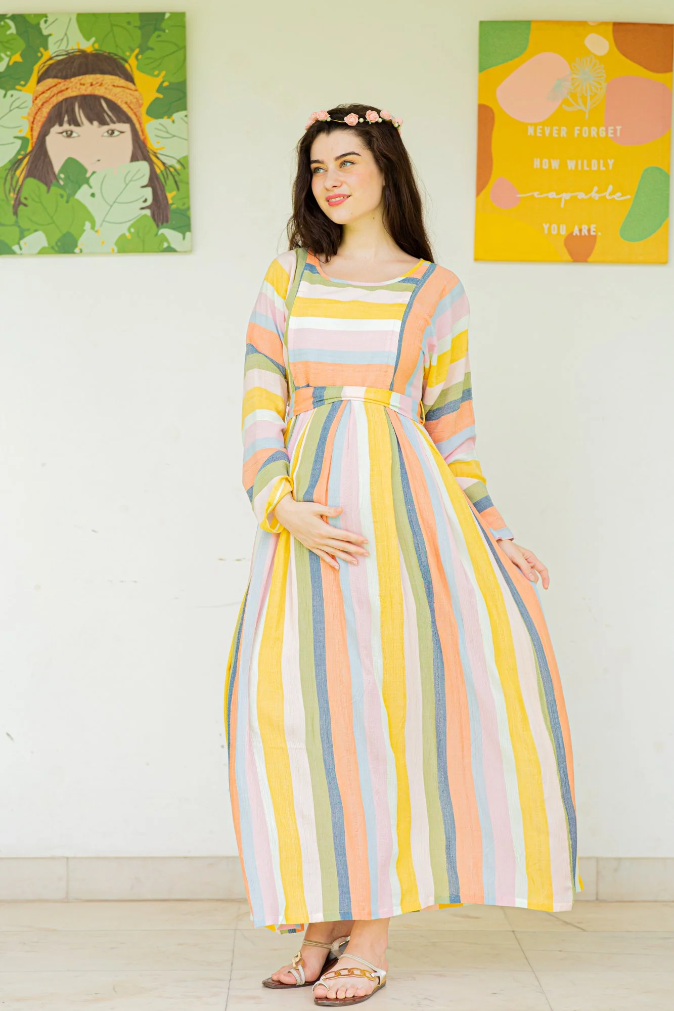 Serene Striped Maternity & Nursing Maxi - Chenance