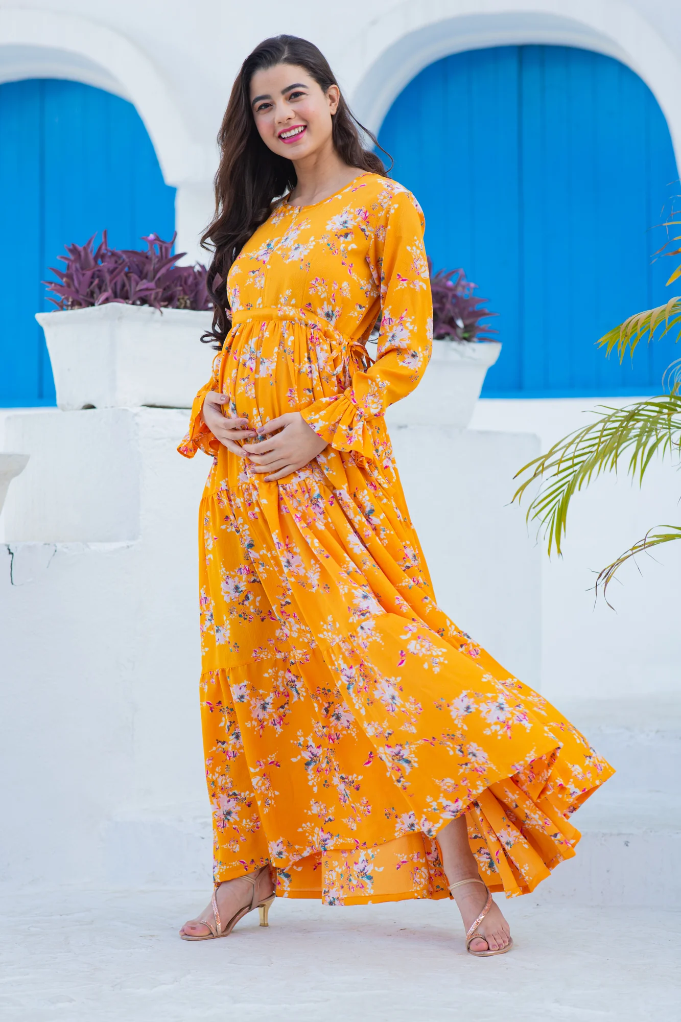 Flowy Sunshine Floral Maternity & Nursing Layer Dress - Chenance