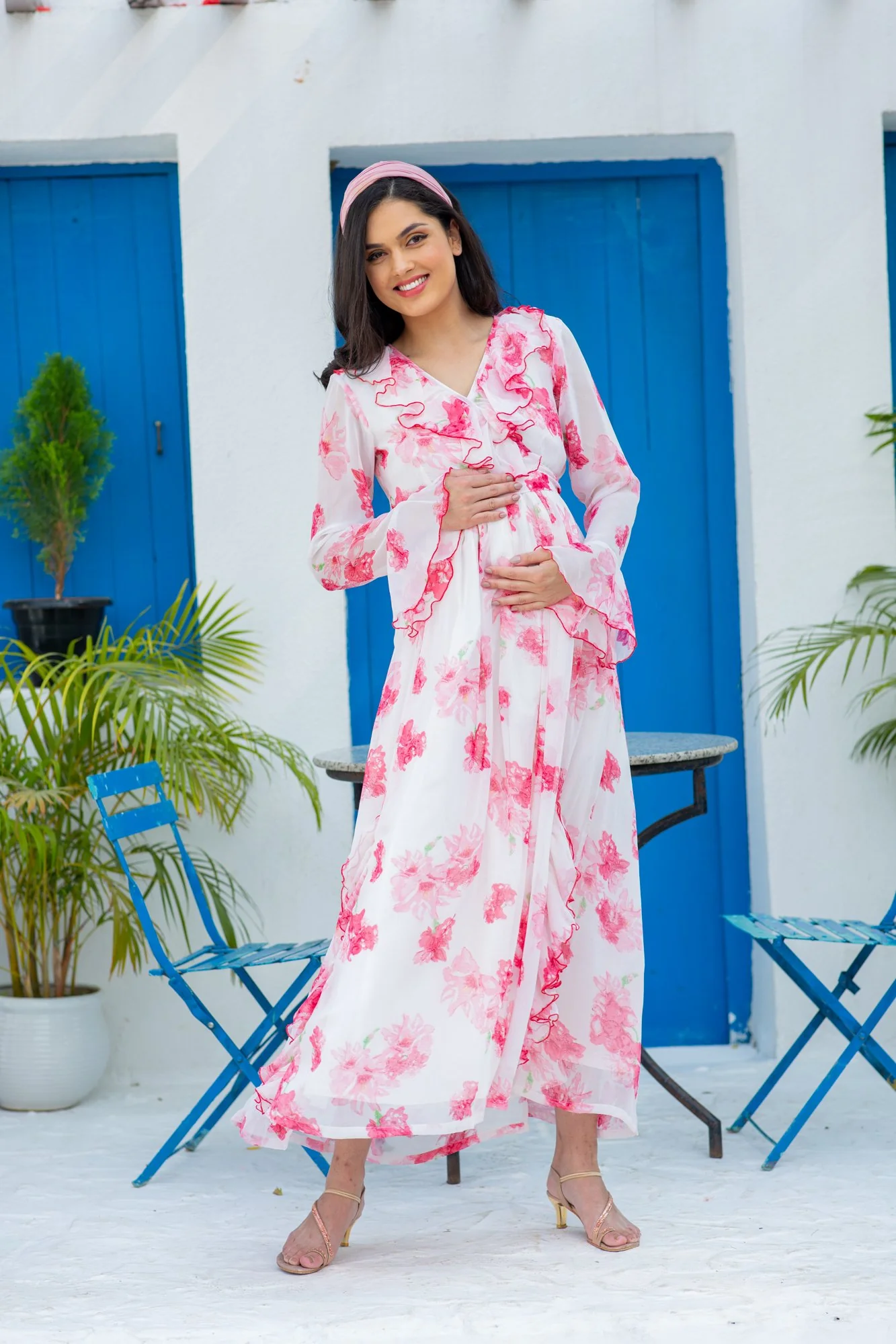 Angelic Rose Blush Maternity & Nursing Frill Dress - Chenance