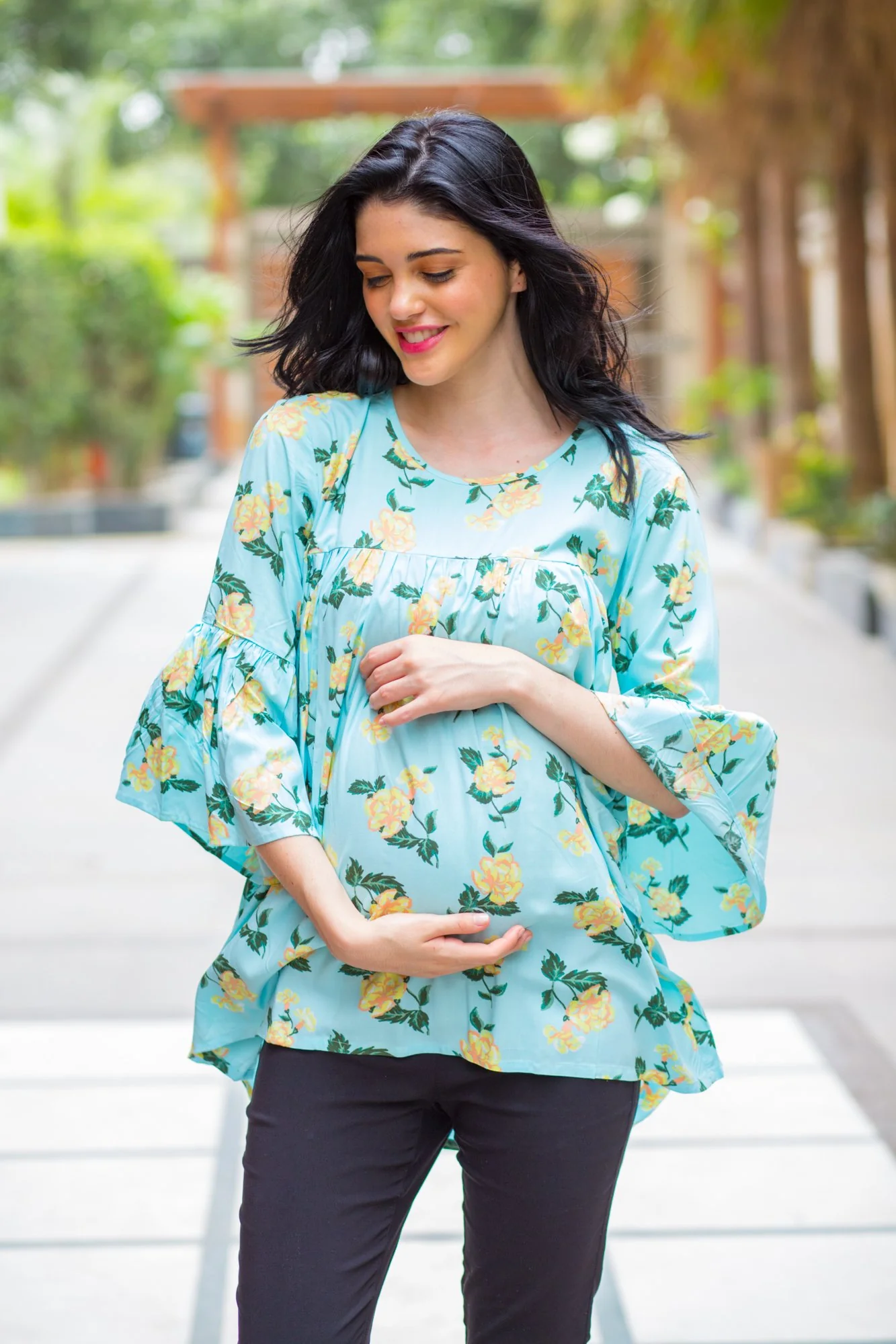 Mint Yellow Bloom Maternity Top - Chenance