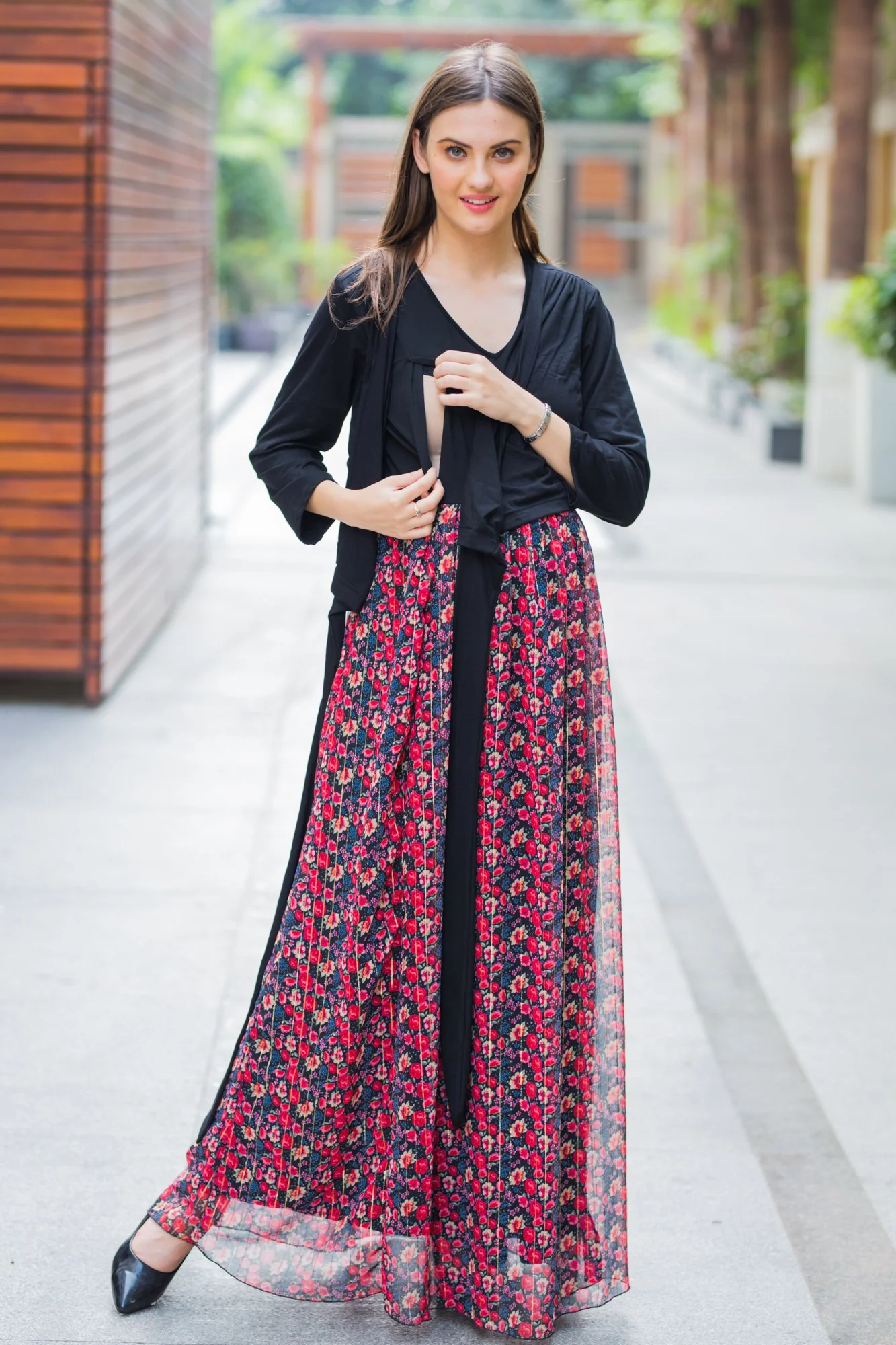 Midnight Luxe Chiffon Maternity & Nursing Wrap Dress - Chenance