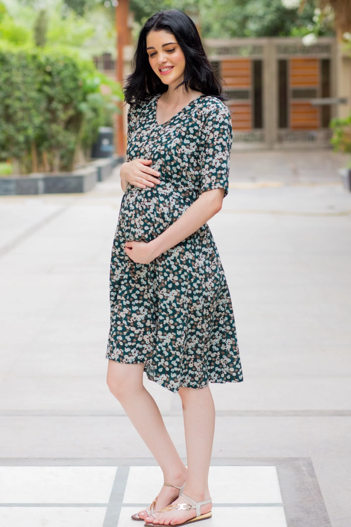 Emerald Floral Maternity & Nursing Dress - Chenance