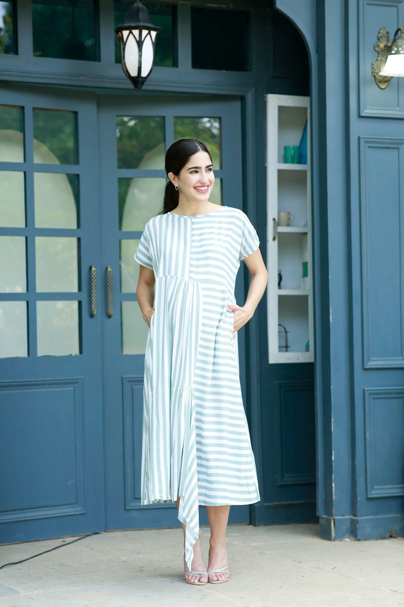Love Sage Green Striped Maternity & Nursing Dress - Chenance