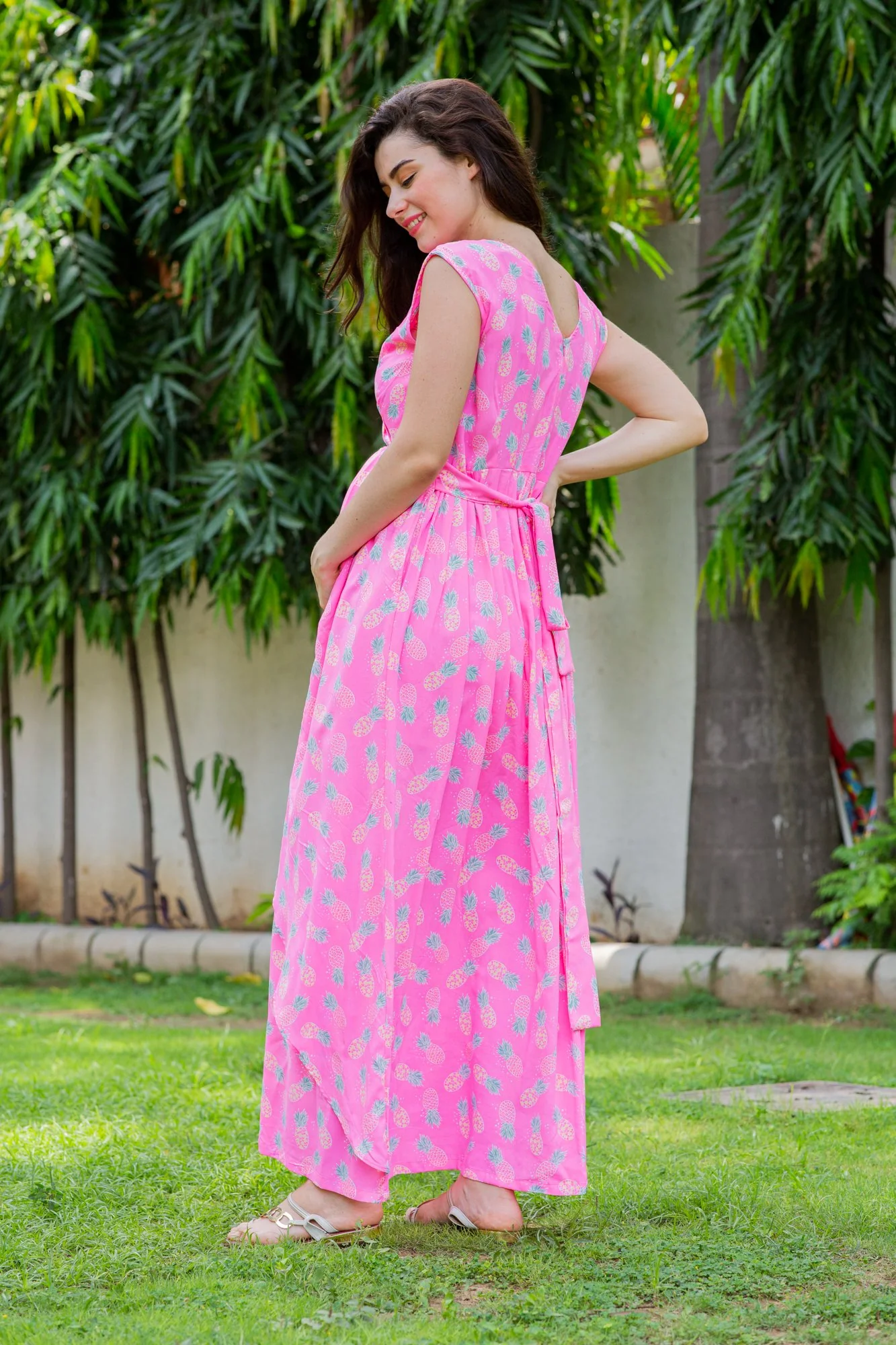 Flowy Sage Pink Maternity Dress - Chenance