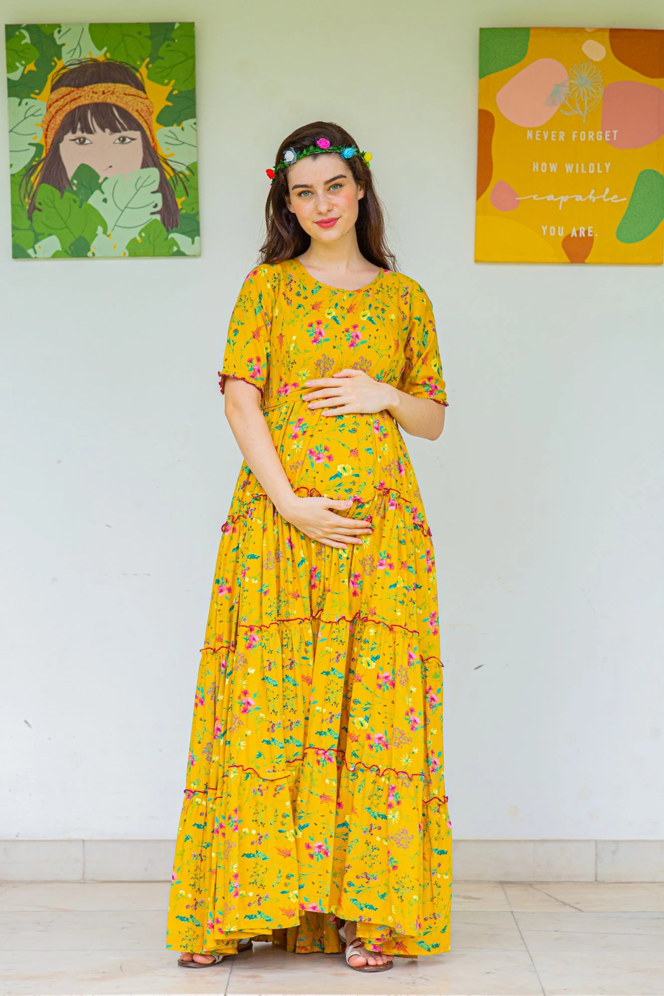 Jade Sunny Frill Maternity & Nursing Dress - Chenance