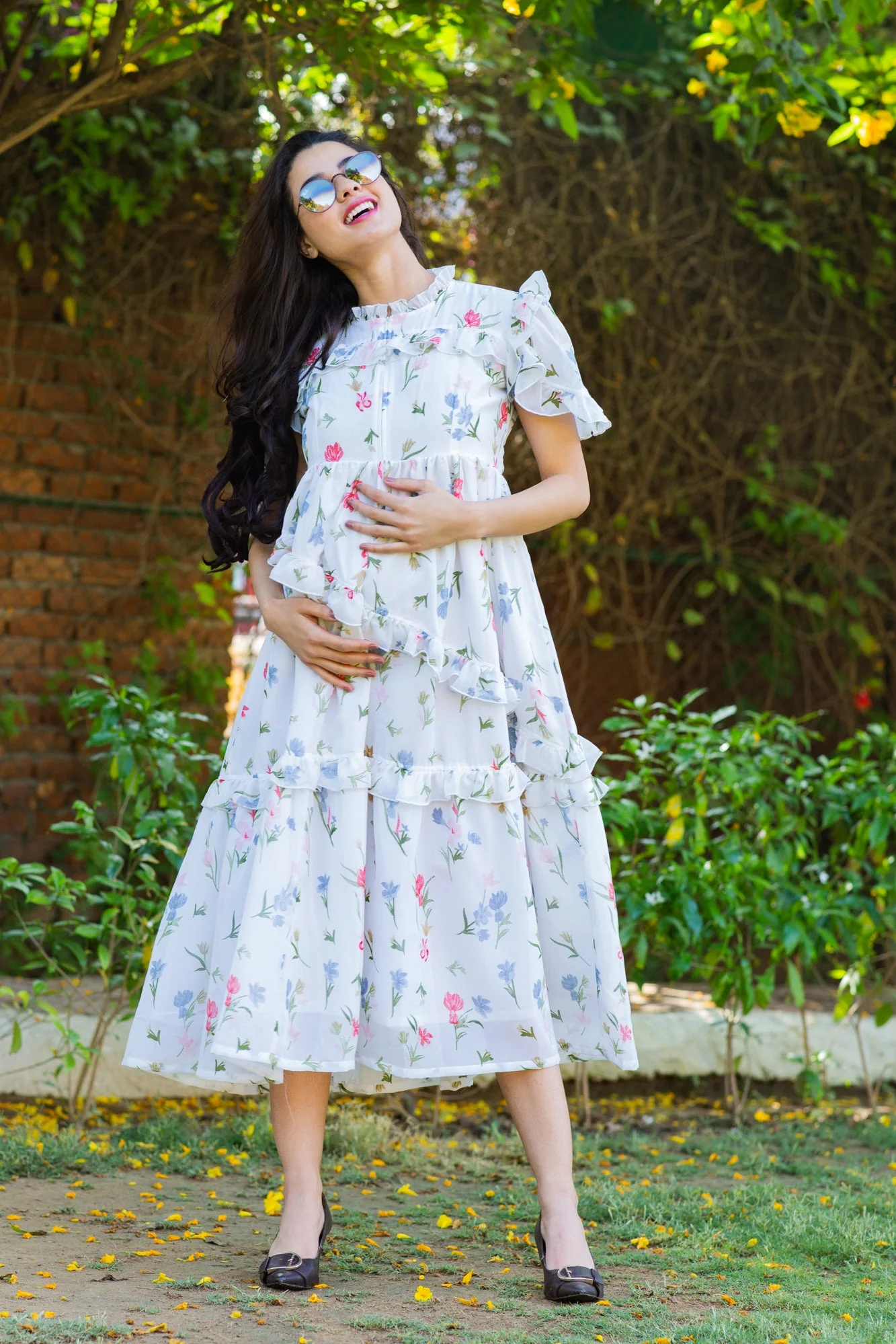 Angelic White Bloom Maternity & Nursing Frill Dress - Chenance