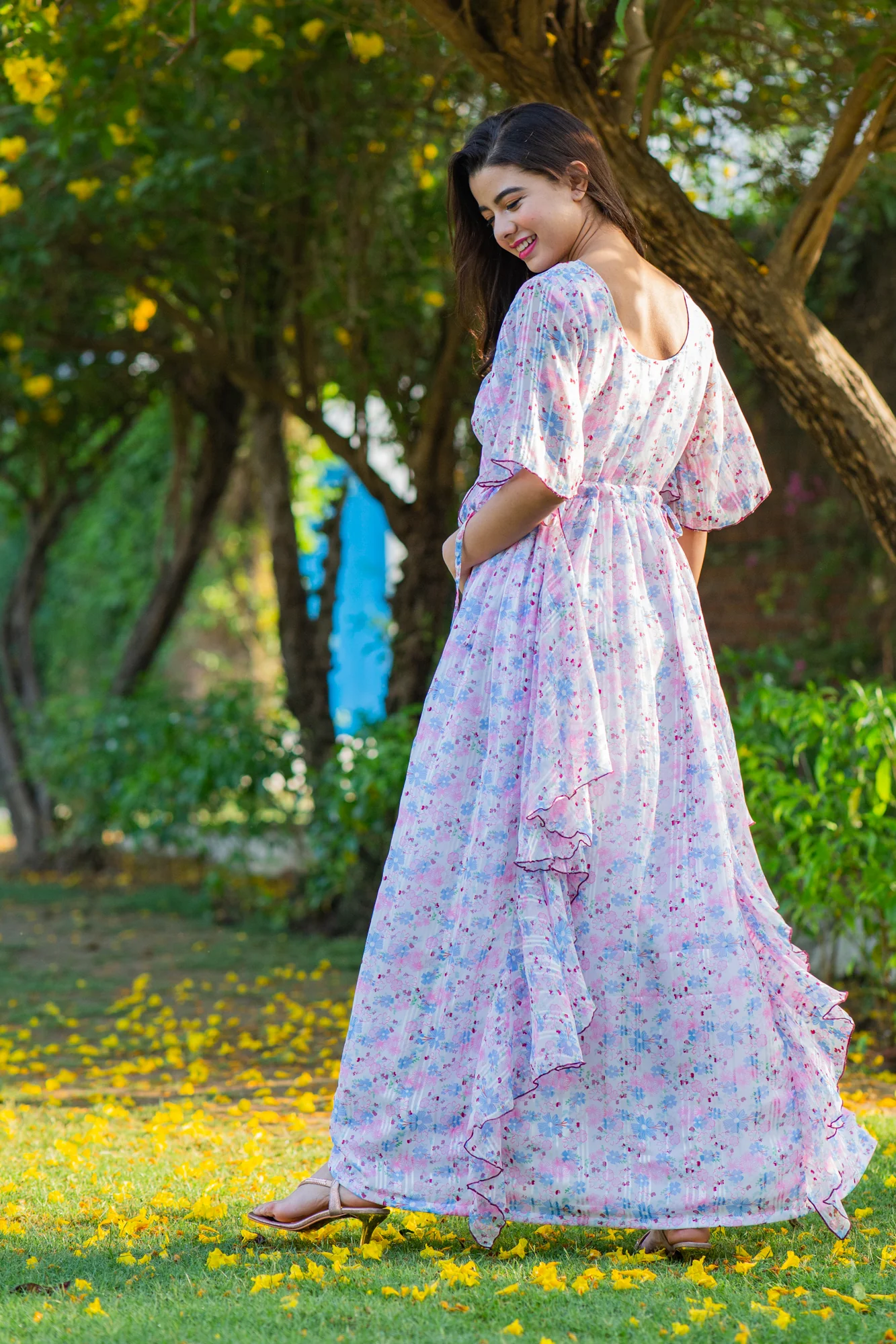 Luxe Soothing Light Pink Maternity & Nursing Flow Dress - Chenance