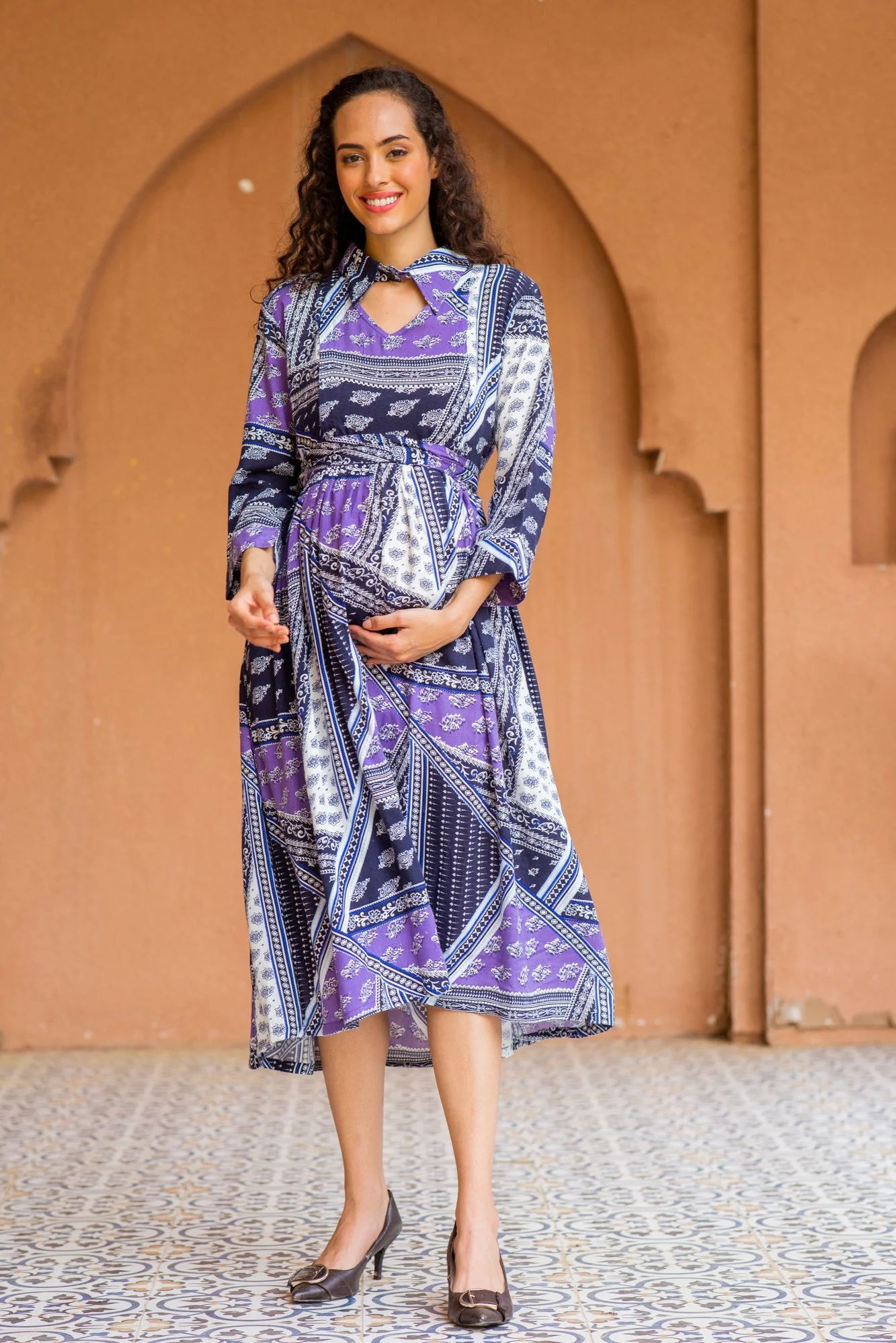 Serene Plum Abstract Maternity & Nursing Dress - Chenance