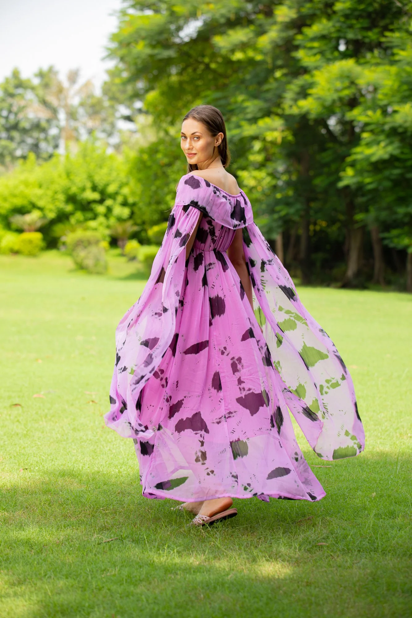 Lavender Flying Sleeves Maternity & Nursing Dress - Chenance