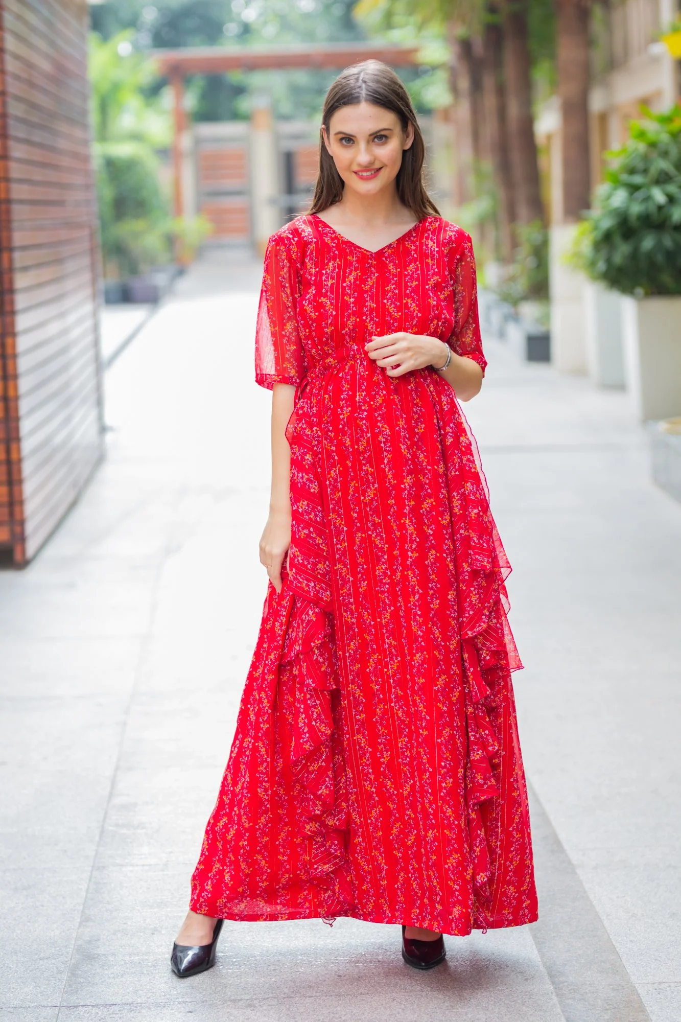 Luxe Sangria Maternity Dress With Sleeves - Chenance