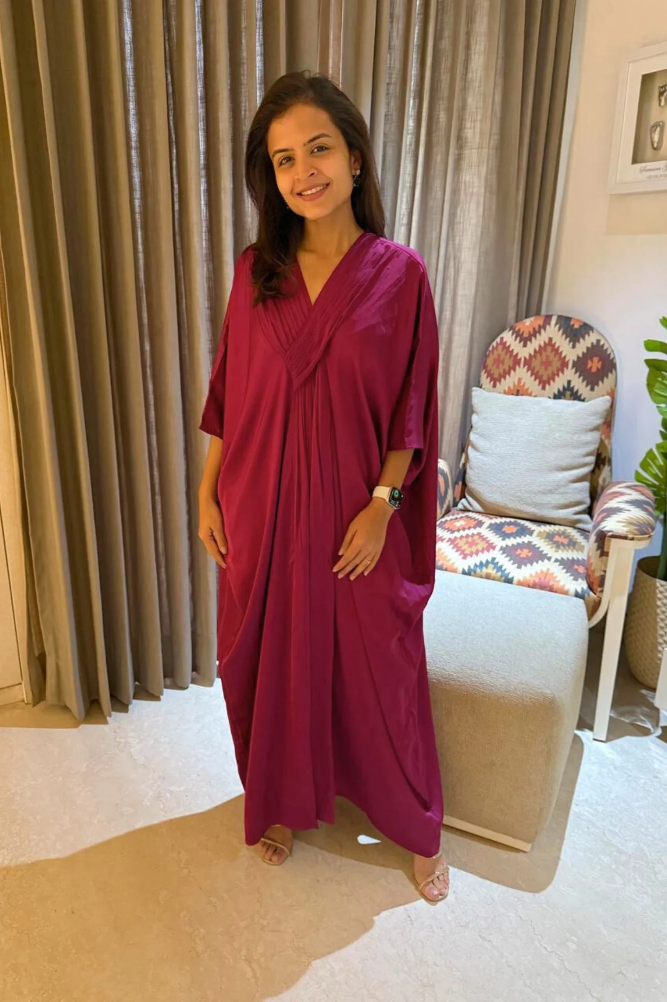 Luxe Hot Pink Satin Maternity Kaftan - Chenance