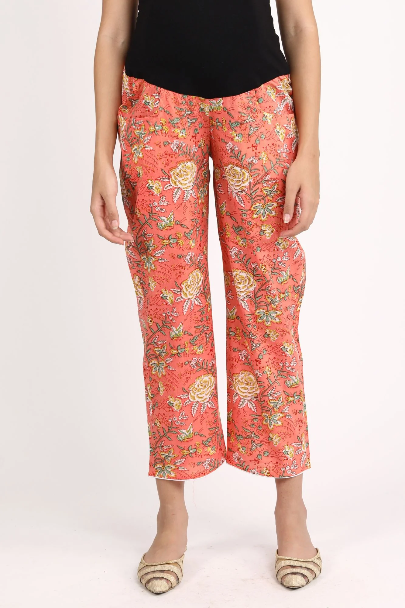 Luxe Tangerine Red Maternity Lounge Kaftan Set (2 pc) (100% Cotton) - Chenance