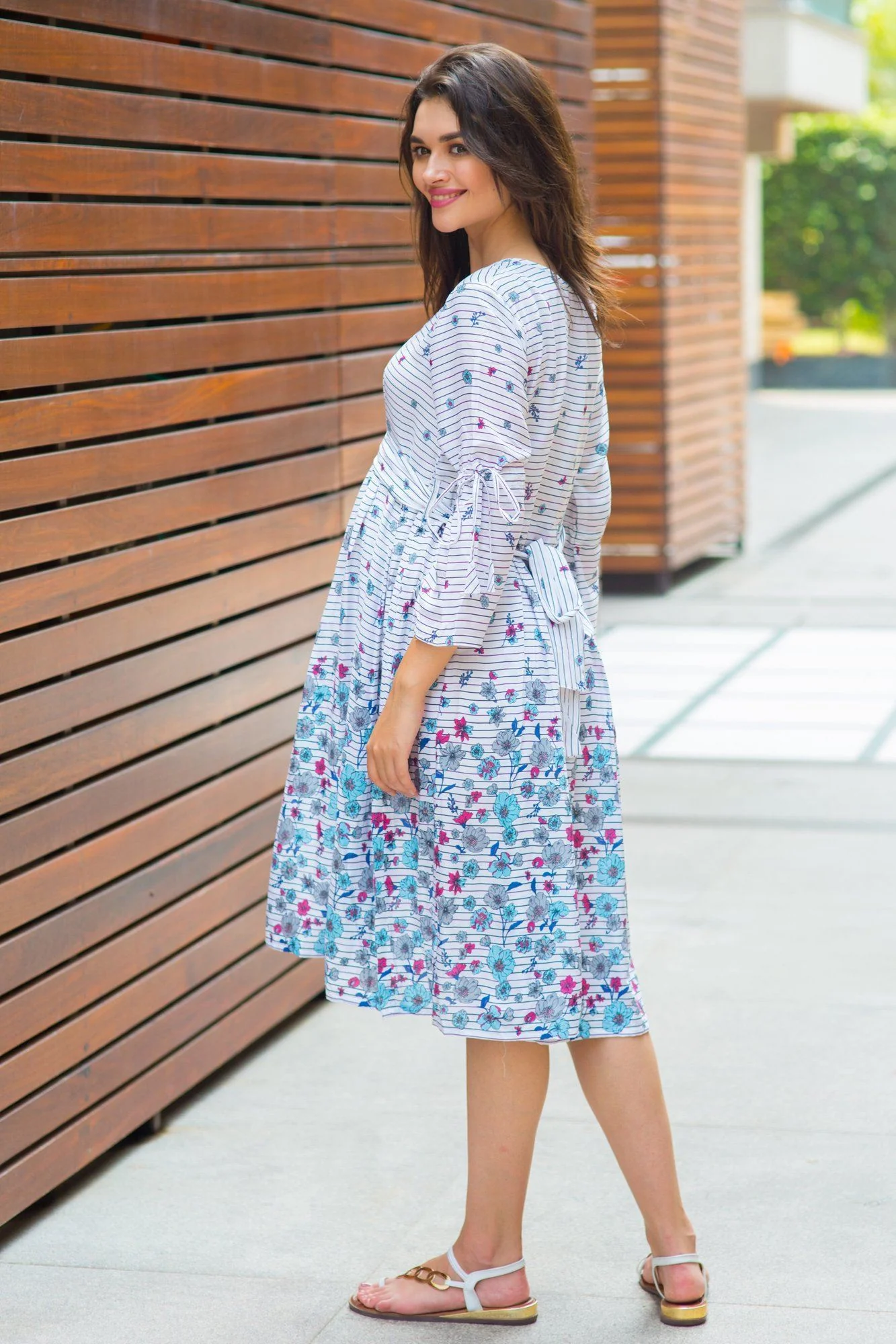 Angelic White Floral Tie Maternity & Nursing Dress - Chenance