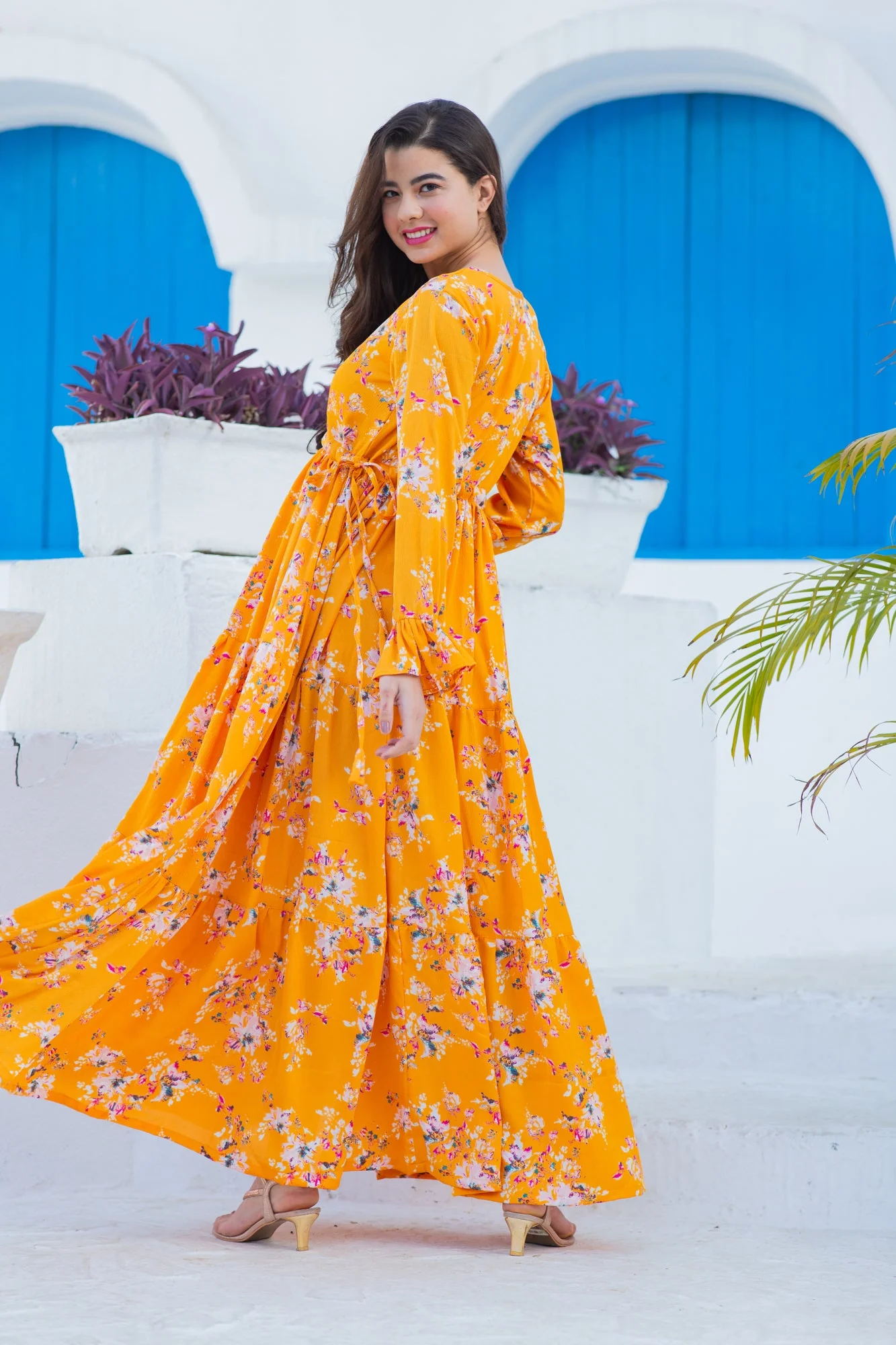 Flowy Sunshine Floral Maternity & Nursing Layer Dress - Chenance