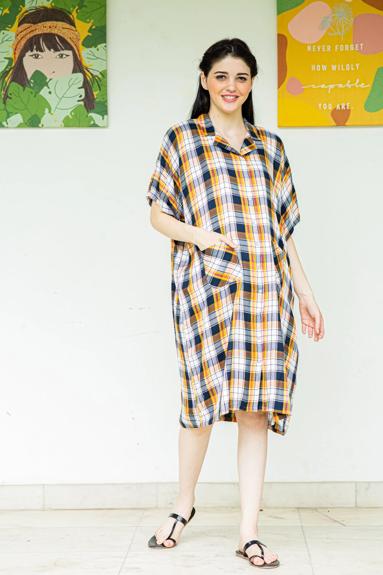 Relaxing Plaid Maternity & Nursing Night Dress - Chenance