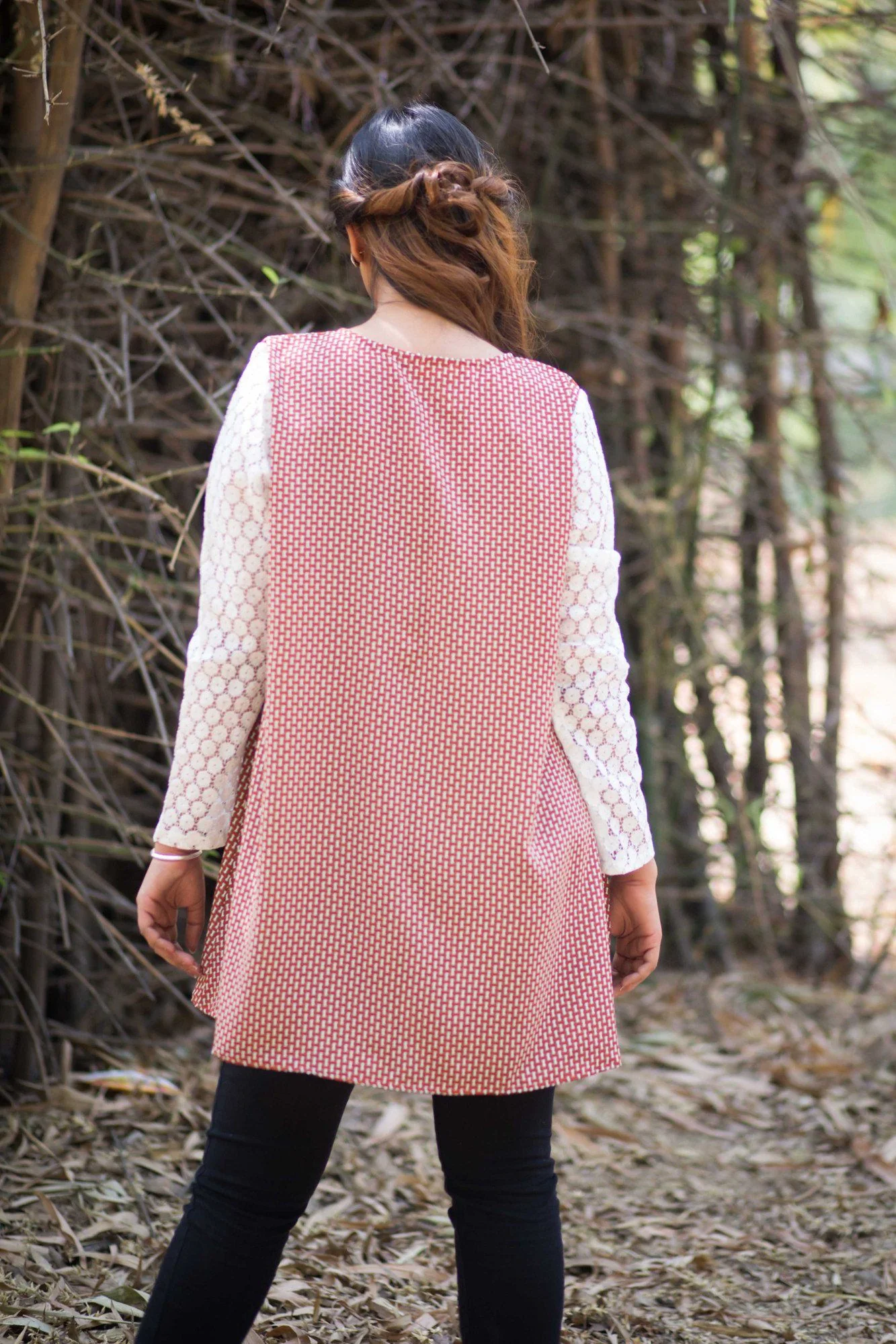 Red Print Net Sleeves Nursing Top - Chenance