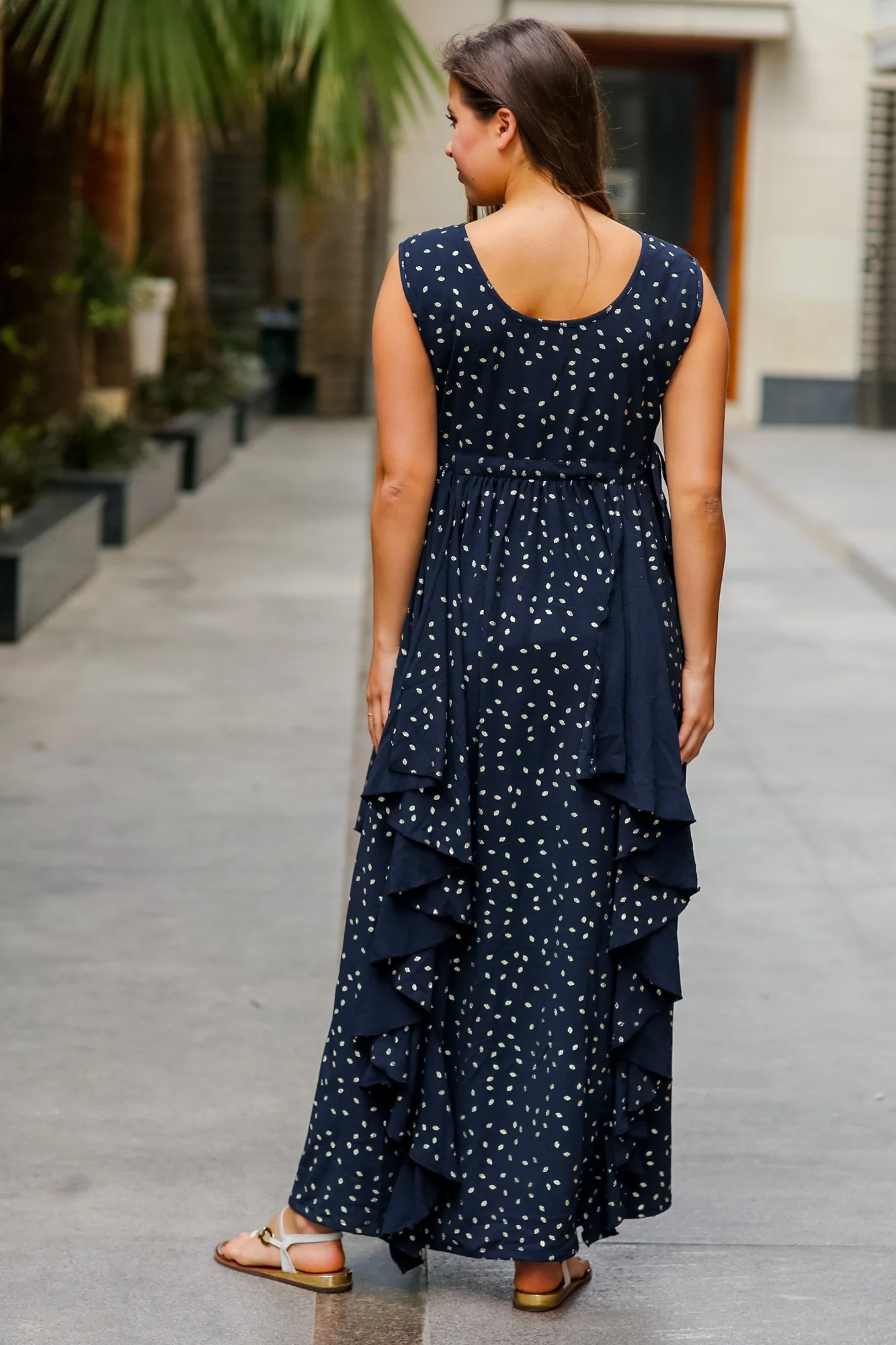 Luxe Navy Gold Speckle Embellished Maternity Flow Dress - Chenance