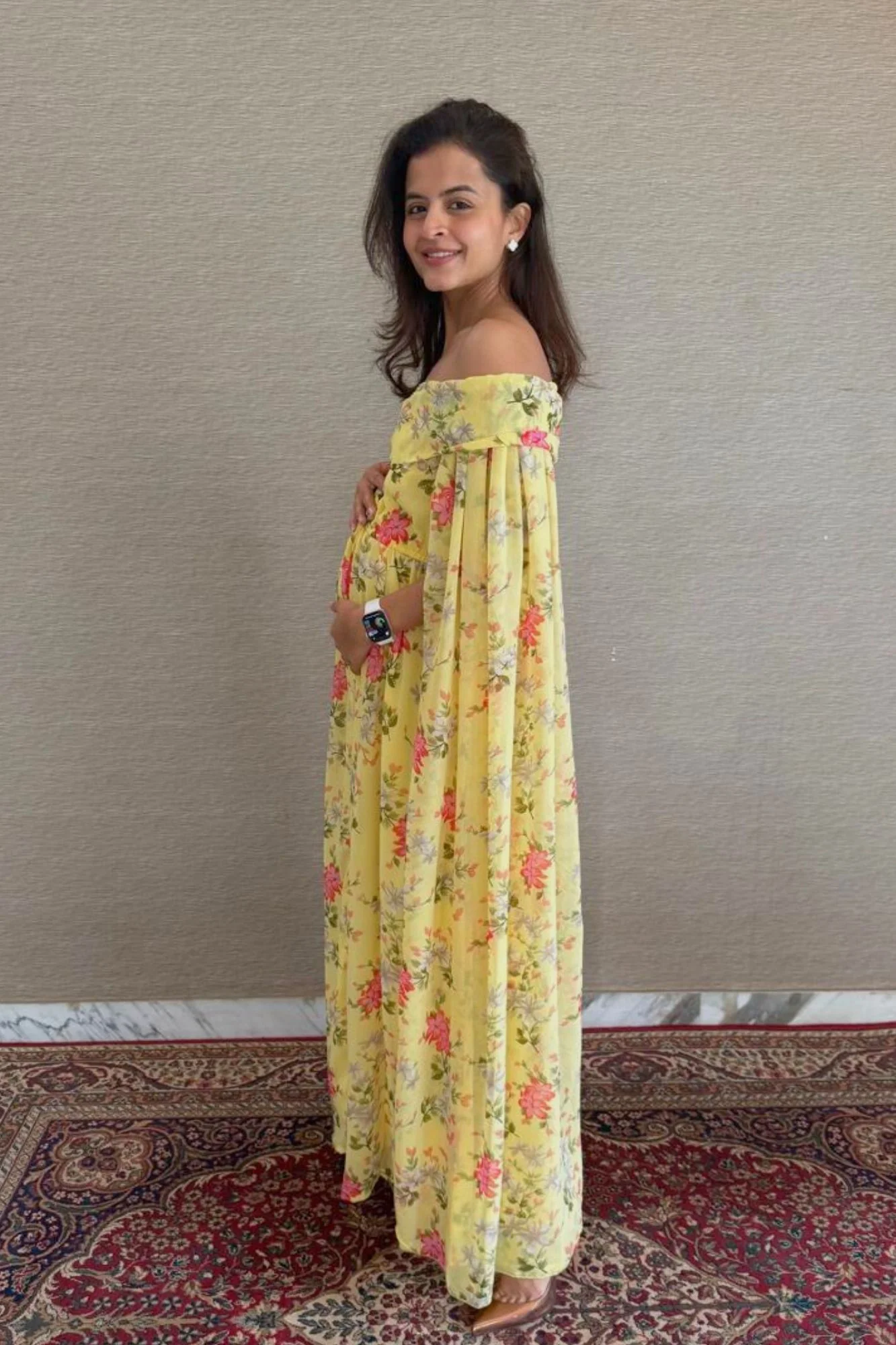 Adorable Yellow Flying Sleeves Maternity & Nursing Dress - Chenance