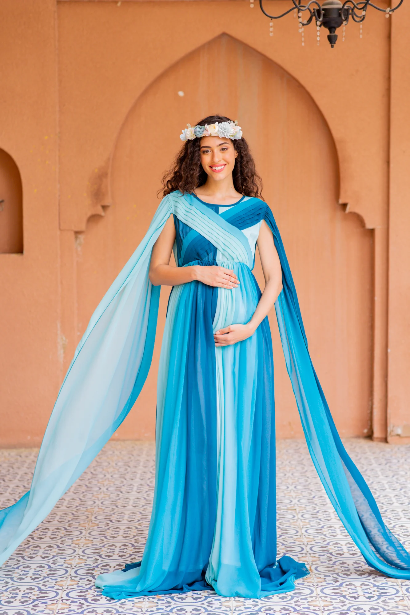 Victoria Blue Monochromatic Maternity Trail Photoshoot Gown - Chenance