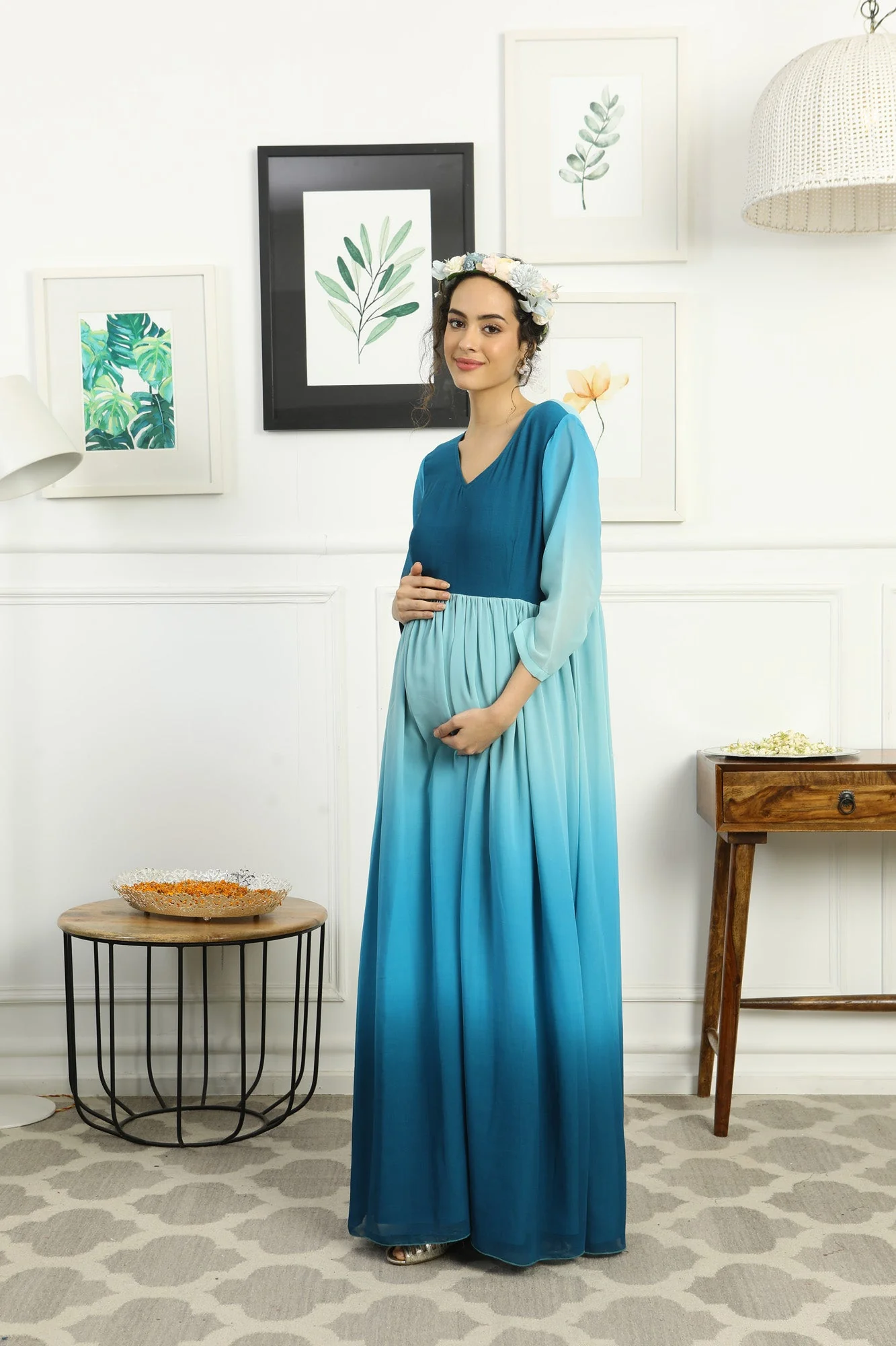 Paradise Blue Monochromatic Maternity Flow Maxi Dress - Chenance