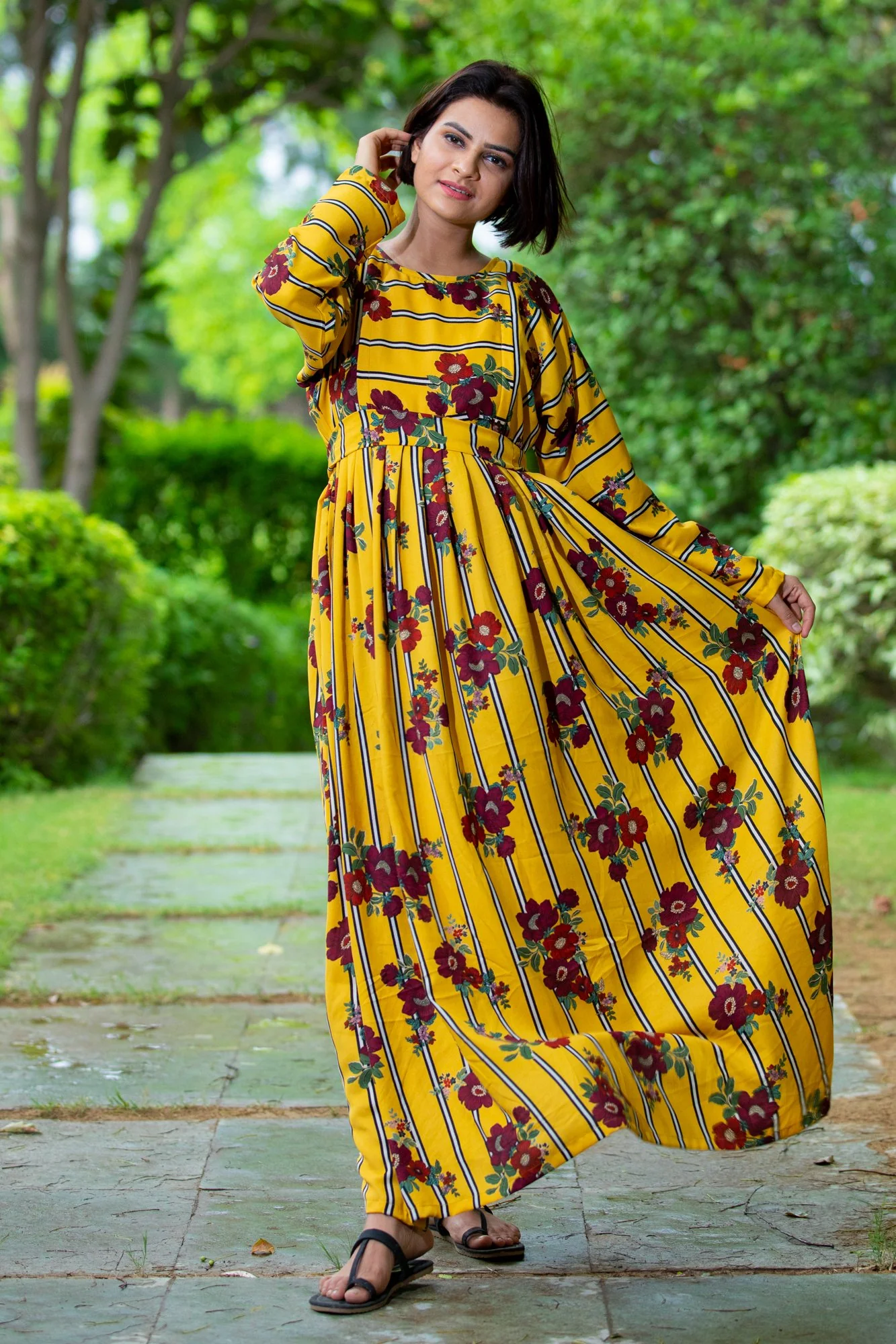 Honey Floral Striped Maternity & Nursing Dress - Chenance